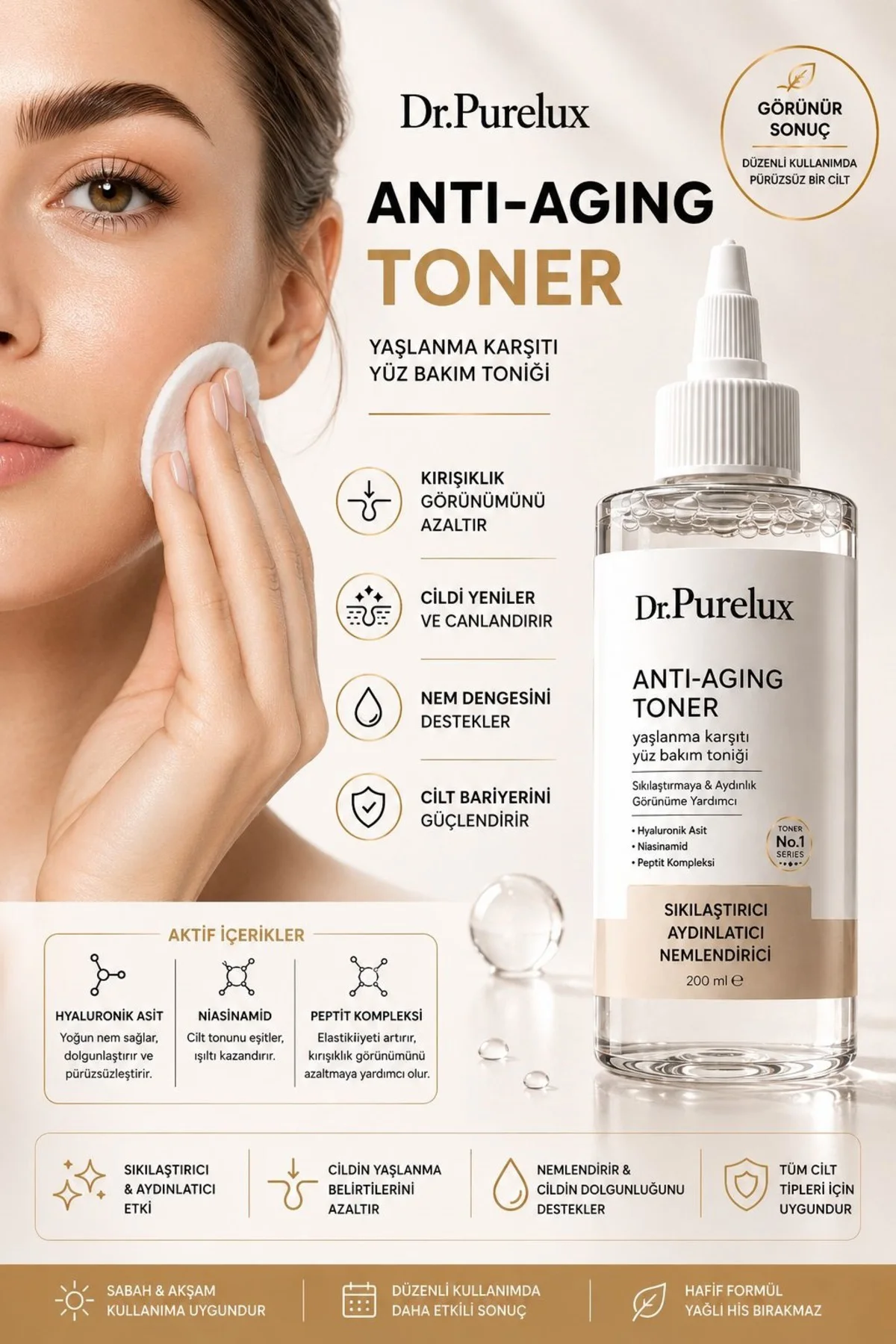 Anti Aging Yaşlanma Karşıtı Toner 200 ML | Hyaluronik Asit, Niasi Anti Aging Yaşlanma Karşıtı Toner 200 ML | Hyaluronik Asit, Niasi