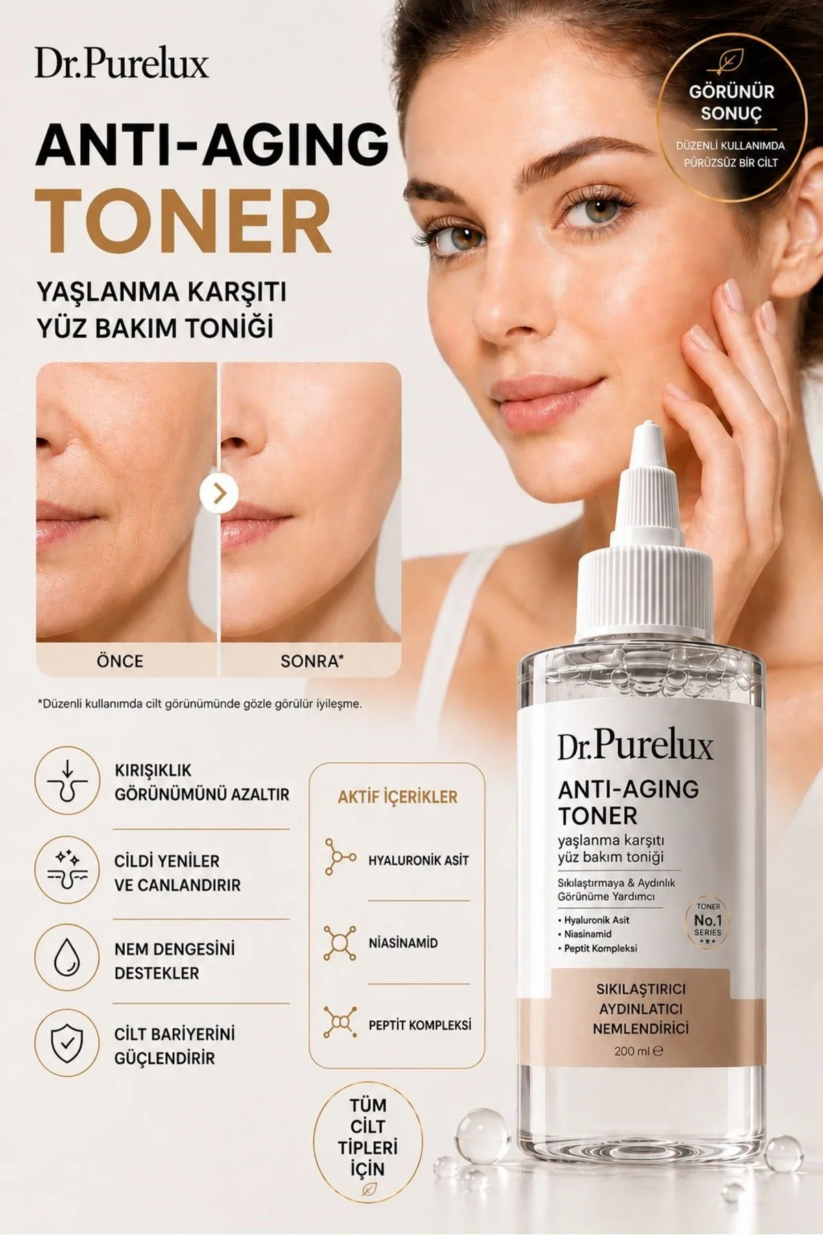 Anti Aging Yaşlanma Karşıtı Toner 200 ML | Hyaluronik Asit, Niasi Anti Aging Yaşlanma Karşıtı Toner 200 ML | Hyaluronik Asit, Niasi