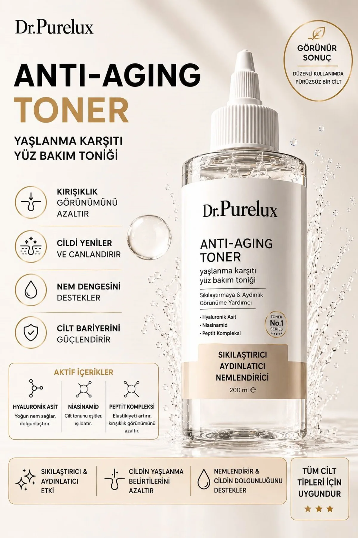 Anti Aging Yaşlanma Karşıtı Toner 200 ML | Hyaluronik Asit, Niasi Anti Aging Yaşlanma Karşıtı Toner 200 ML | Hyaluronik Asit, Niasi