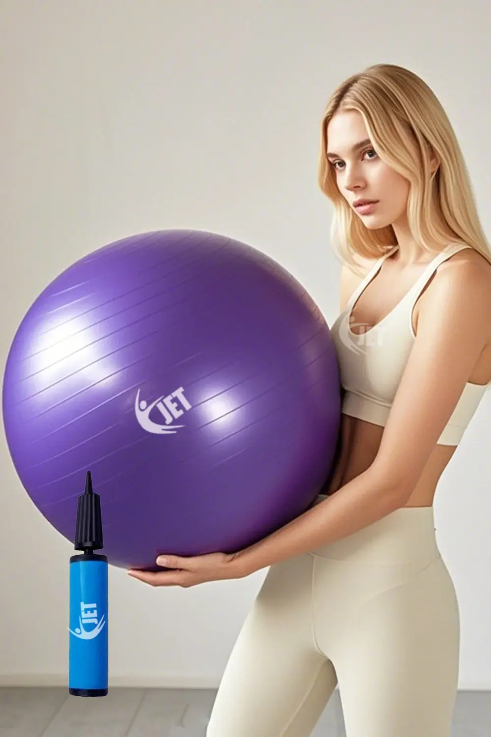 Anti-Burst 65 Cm Büyük Mor Pilates Topu Seti Fitilli Top Ve Pompa