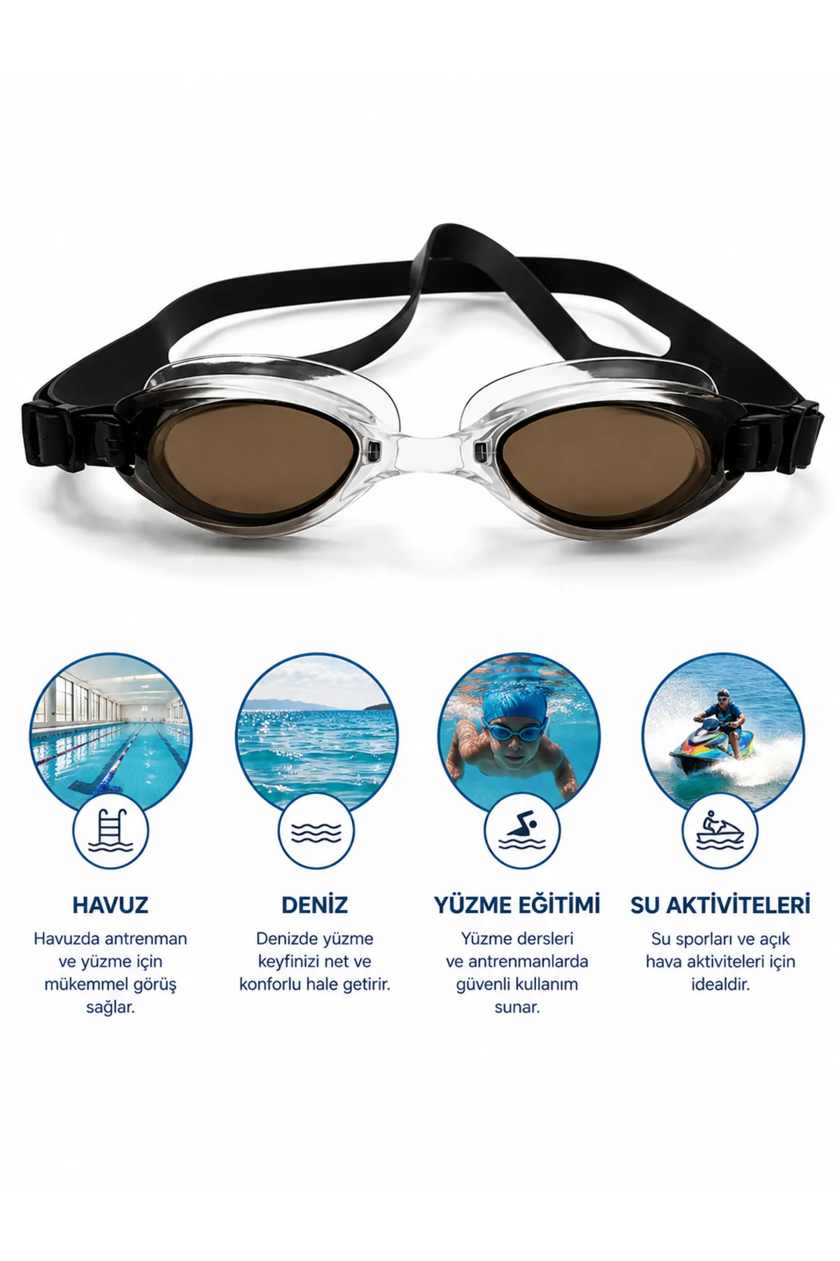 Anti Fog Genç Yüzücü Gözlüğü UV Korumalı Havuz Deniz Gözlüğü Kulak Tıkacı ve Koruma Kutulu 15 Cm