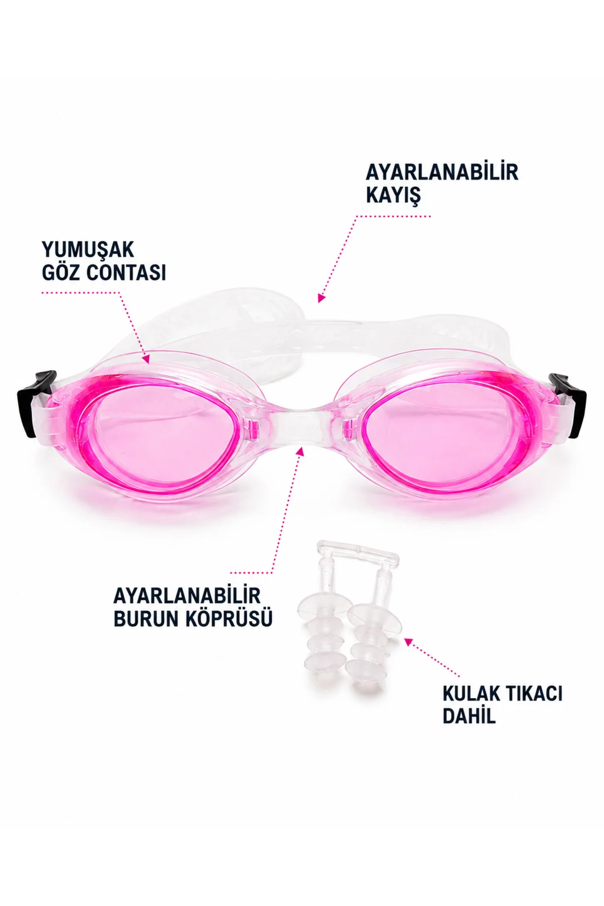 Anti Fog Genç Yüzücü Gözlüğü UV Korumalı Havuz Deniz Gözlüğü Kulak Tıkacı ve Koruma Kutulu 15 Cm