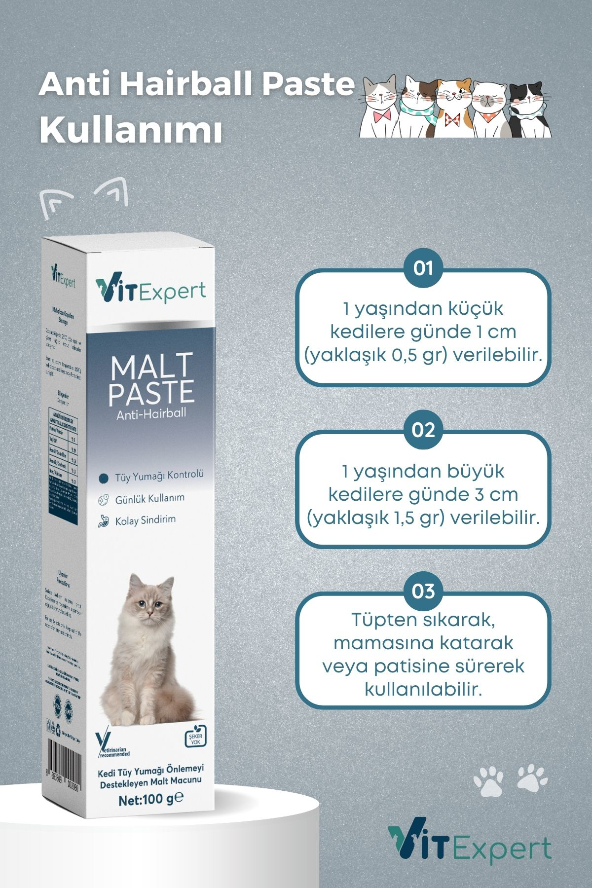 Vitexpert Anti Hairball Kedi Malti Macun Tüm Kediler İçin Tüy Yumaği Önleyi