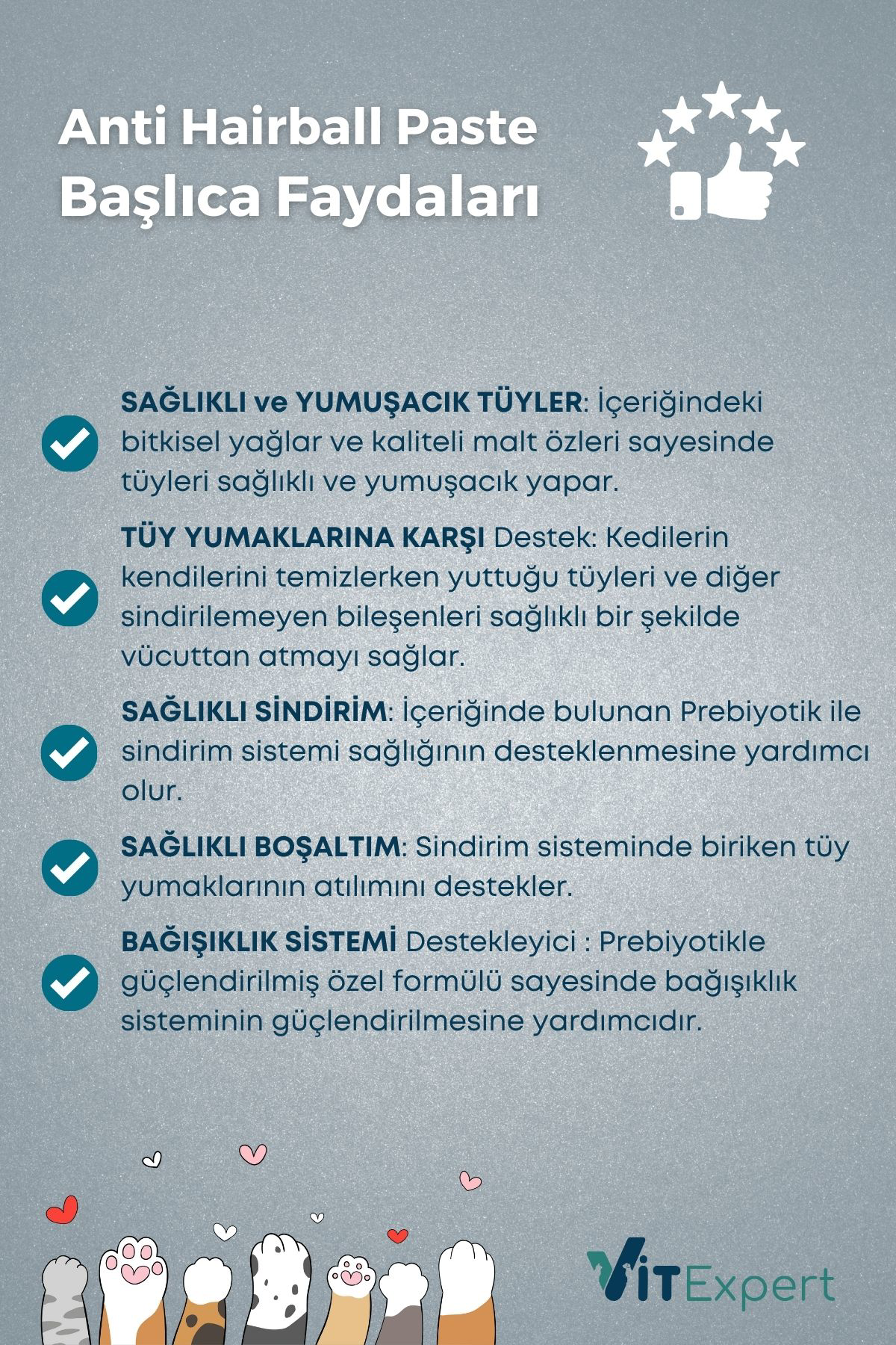 Vitexpert Anti Hairball Kedi Malti Macun Tüm Kediler İçin Tüy Yumaği Önleyi