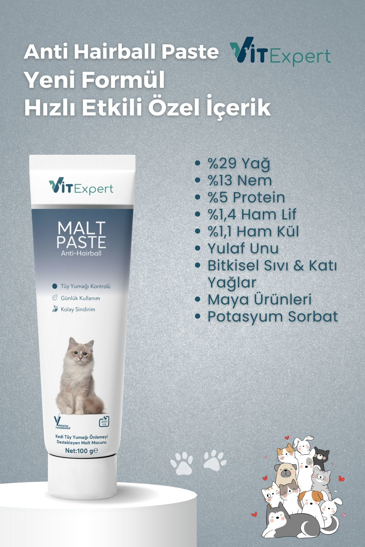 Vitexpert Anti Hairball Kedi Malti Macun Tüm Kediler İçin Tüy Yumaği Önleyi