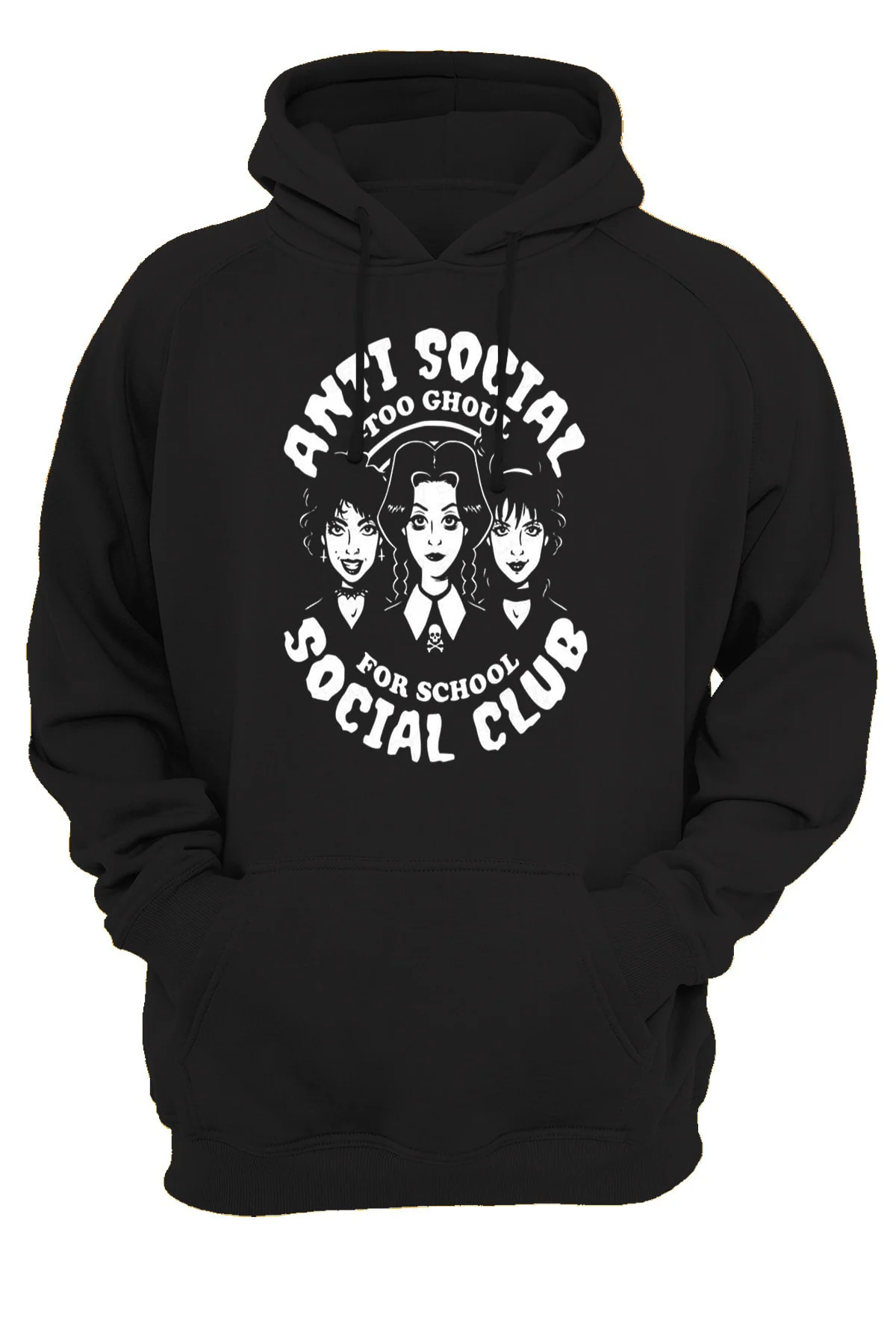 Anti Sosyal Baskılı 3 Ipl. Şardonlu 600 Gr Içi Polar Siyah Kapüşonlu Sweatshirt