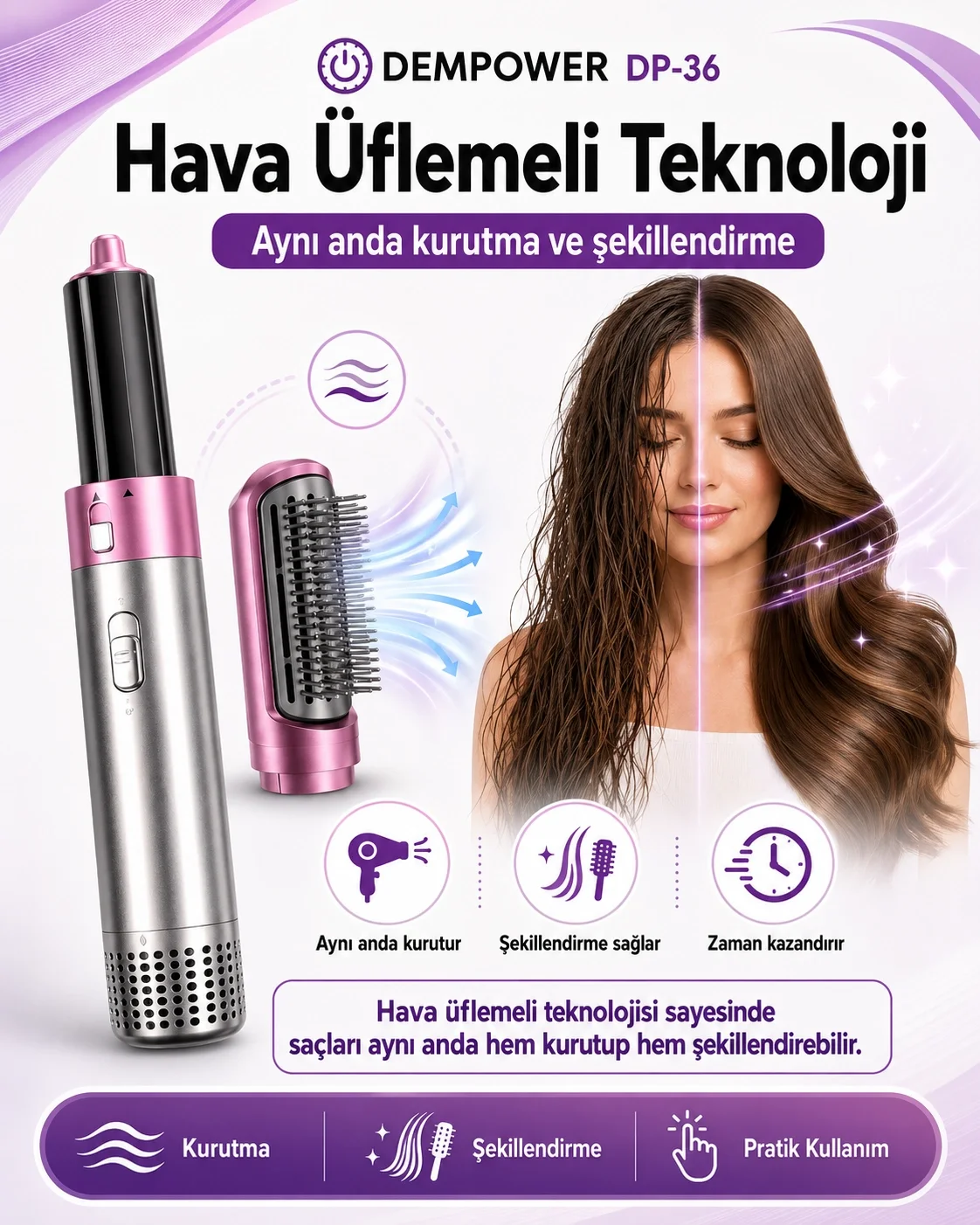 Anti Statik Etkili 5 Başlıklı Saç Şekillendirici Sıcak Hava Fırça