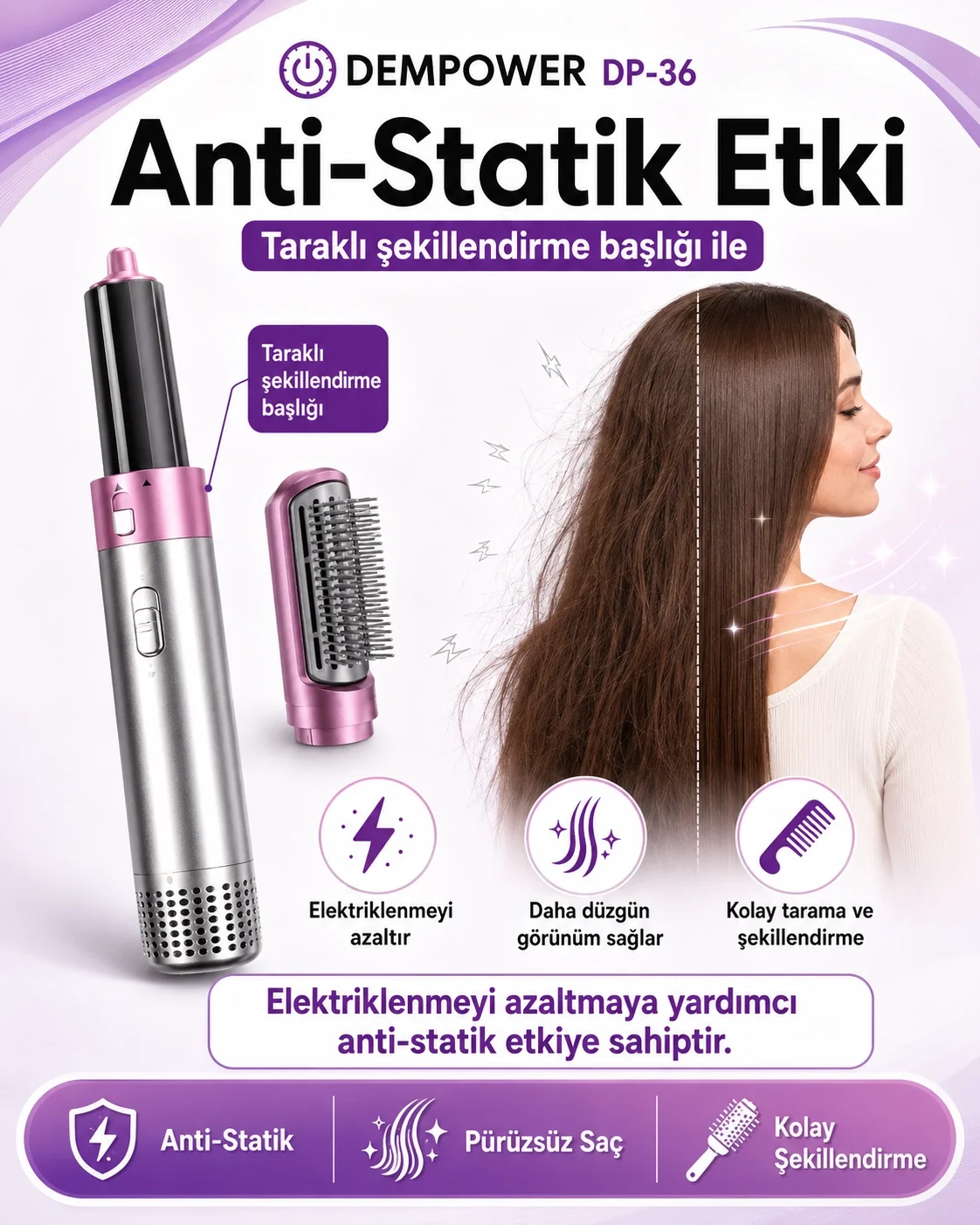 Anti Statik Etkili 5 Başlıklı Saç Şekillendirici Sıcak Hava Fırça