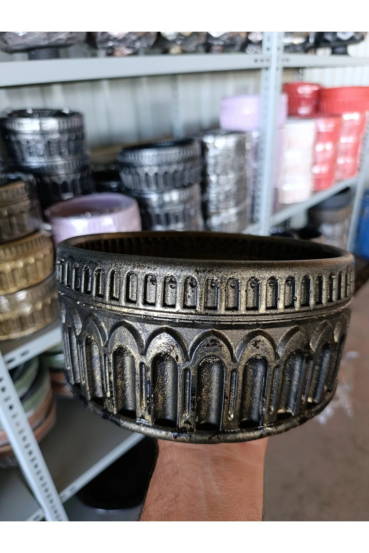 Antik Arena Taş Saksı 21*11 cm ve Para Çiçeği - Görsel 6