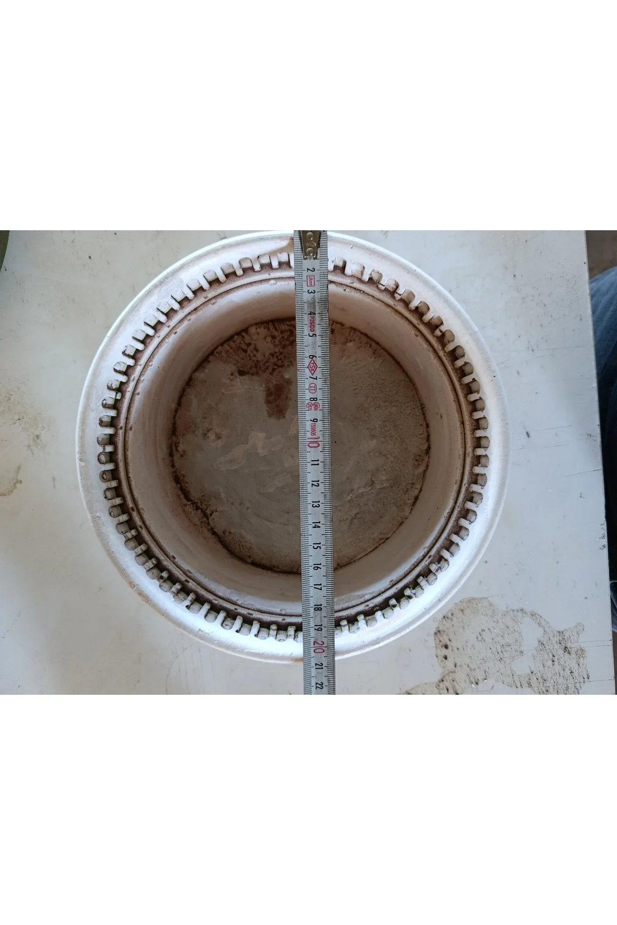 Antik Beyaz Kemerli Roma Tarzı Saksı 21*10 cm ve Para Çiçeği - Görsel 5