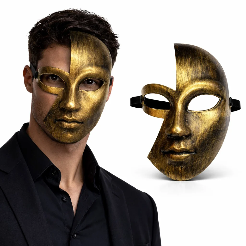 Antik Efektli Altın Yarım Yüz Parti Maskesi – Metalik Gold Kostüm Aksesuarı