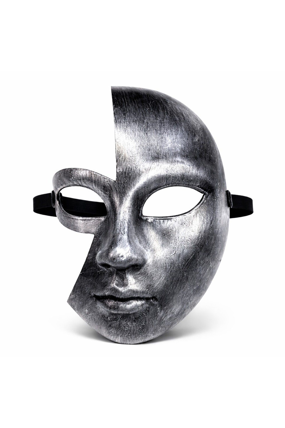 Antik Efektli Gümüş Yarım Yüz Plastik Parti Maskesi