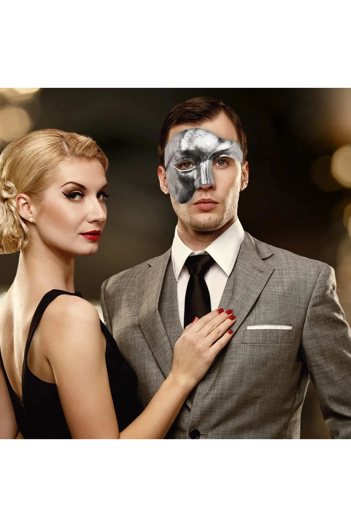 Antik Eskitme Gümüş Erkek Yarım Maske - Phantom & Balo Maskesi Antik Eskitme Gümüş Erkek Yarım Maske - Phantom & Balo Maskesi - Görsel 5