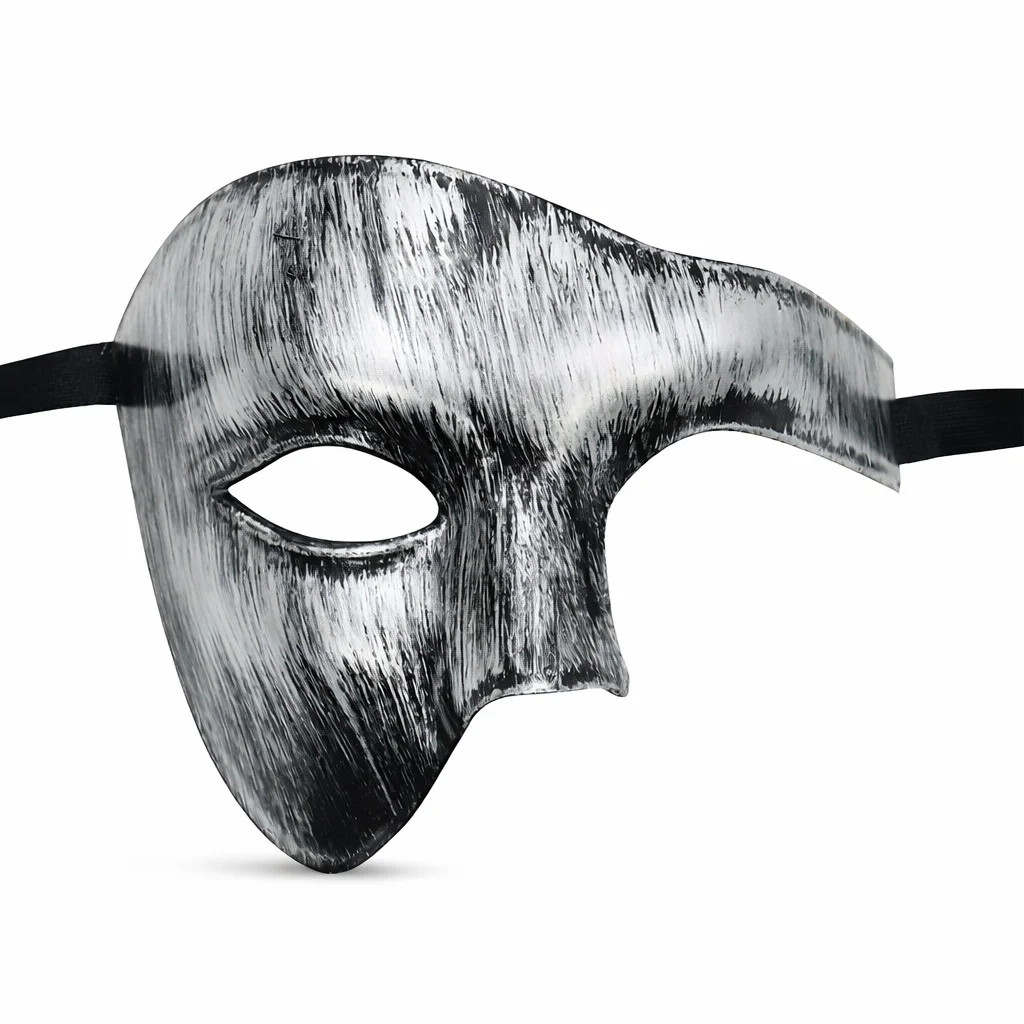 Antik Eskitme Gümüş Erkek Yarım Maske - Phantom &amp; B Maskesi