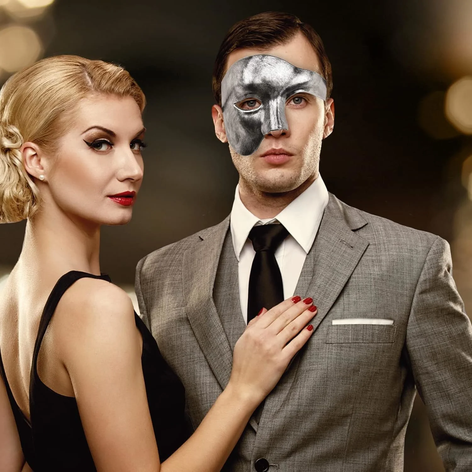 Antik Eskitme Gümüş Erkek Yarım Maske - Phantom &amp; B Maskesi