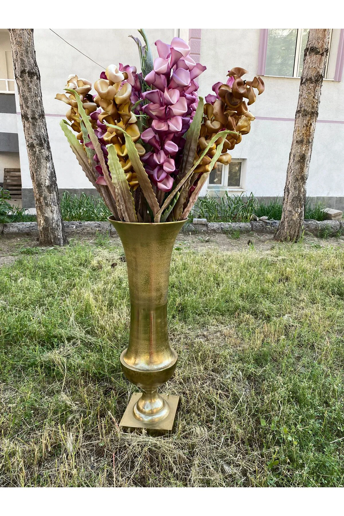 Antik Gold Döküm Alüminyum Kadeh Vazo 80cm