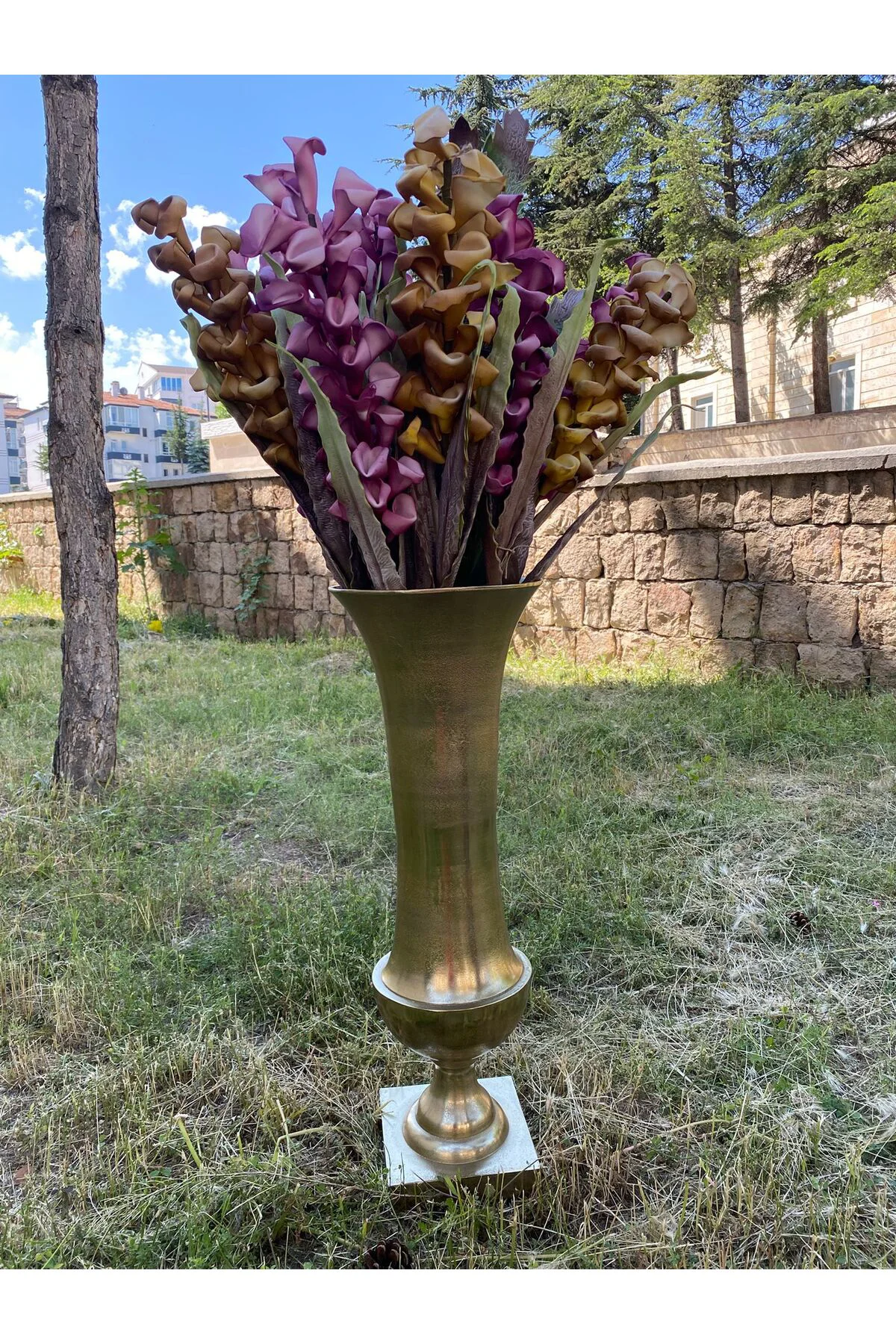 Antik Gold Döküm Alüminyum Kadeh Vazo 80cm