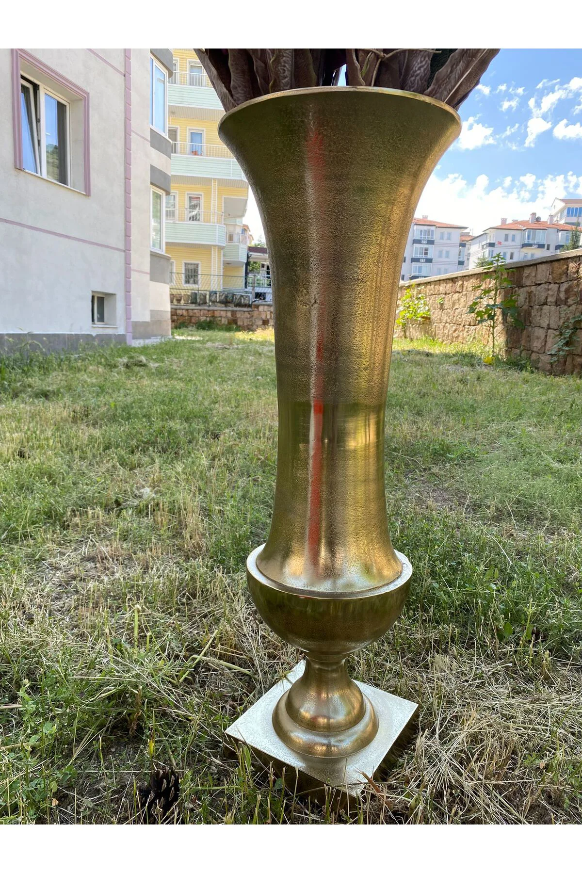 Antik Gold Döküm Alüminyum Kadeh Vazo 80cm