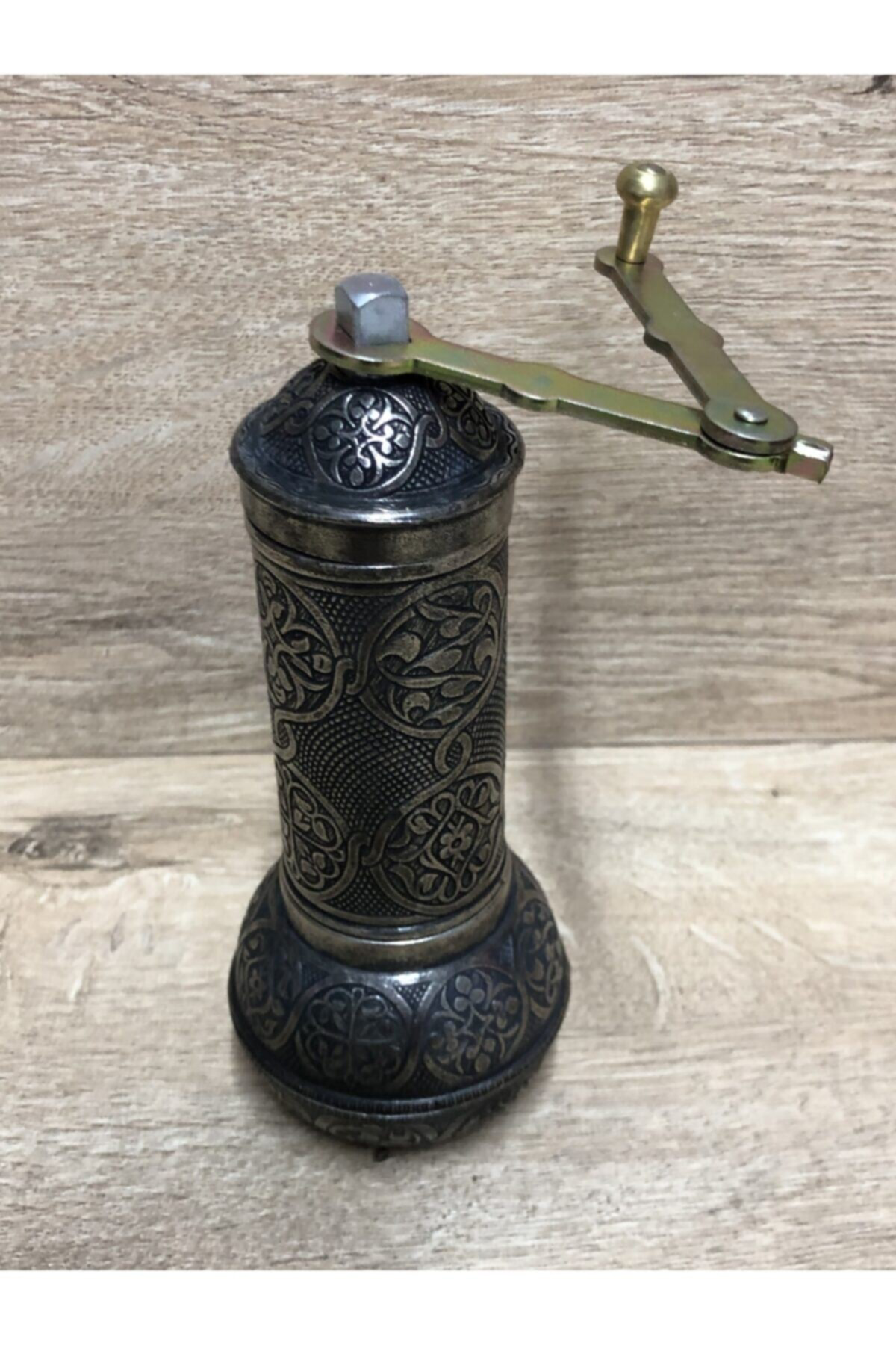 Antik Gümüş Renkli Eskitme Osmanlı Tarzı Kahve Öğütücüsü Büyük Bo
