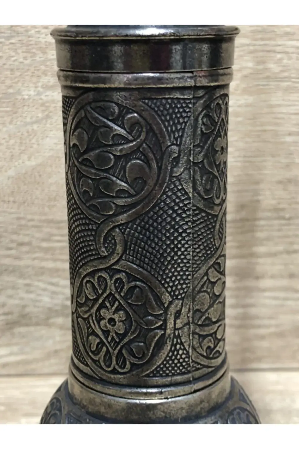 Antik Gümüş Renkli Eskitme Osmanlı Tarzı Kahve Öğütücüsü Büyük Bo