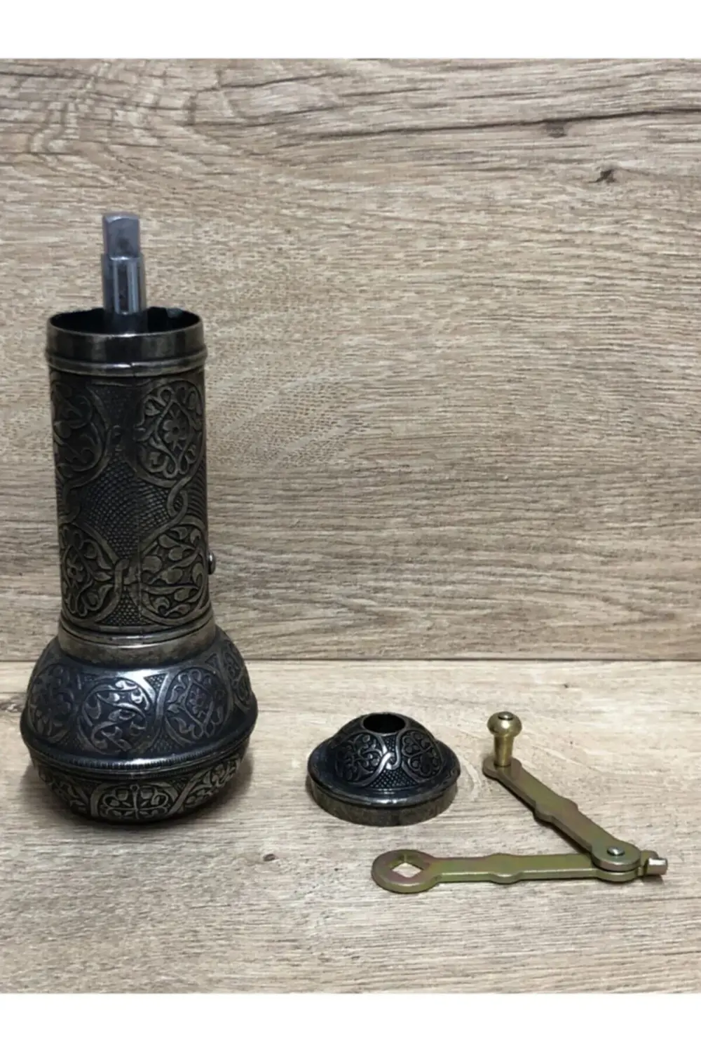 Antik Gümüş Renkli Eskitme Osmanlı Tarzı Kahve Öğütücüsü Büyük Bo