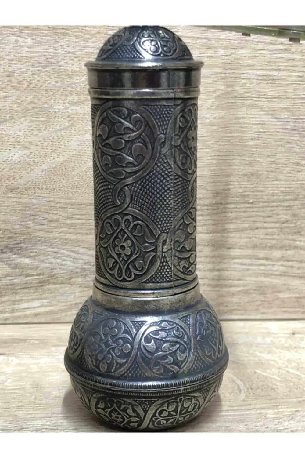 Antik Gümüş Renkli Eskitme Osmanlı Tarzı Kahve Öğütücüsü Büyük Bo