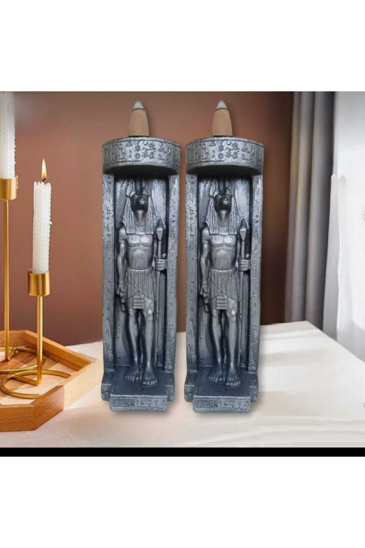 Dodemert Home Antik Misir Abutiu Siyah Dekoratif Mumluk & Tütsülük 2 Li