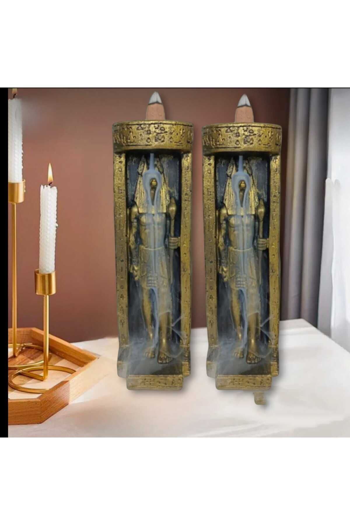 Dodemert Home Antik Misir Abutiu Gold Dekoratif Mumluk & Tütsülük 2 Li