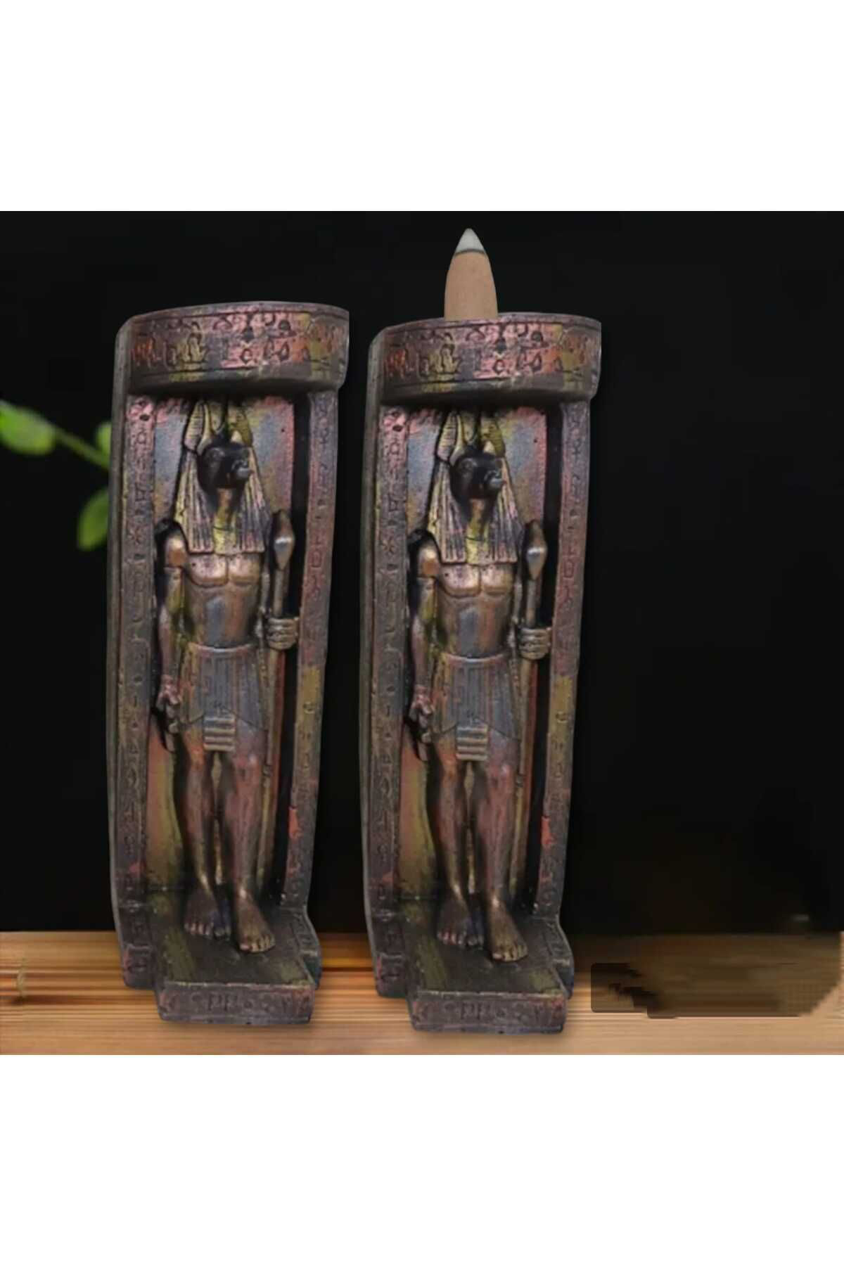 Antik Mısır Abutiu Eskitme Dekoratif Mumluk & Tütsülük 2 Li
