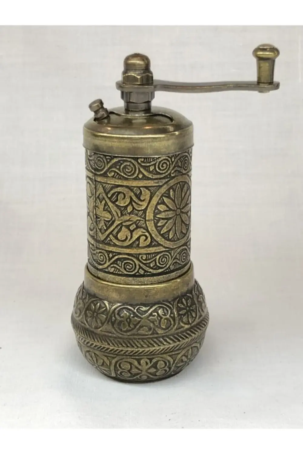 Antik Pirinç Osmanlı Tarzı Zamak Karabiber Tuz Pirinç Değirmeni D