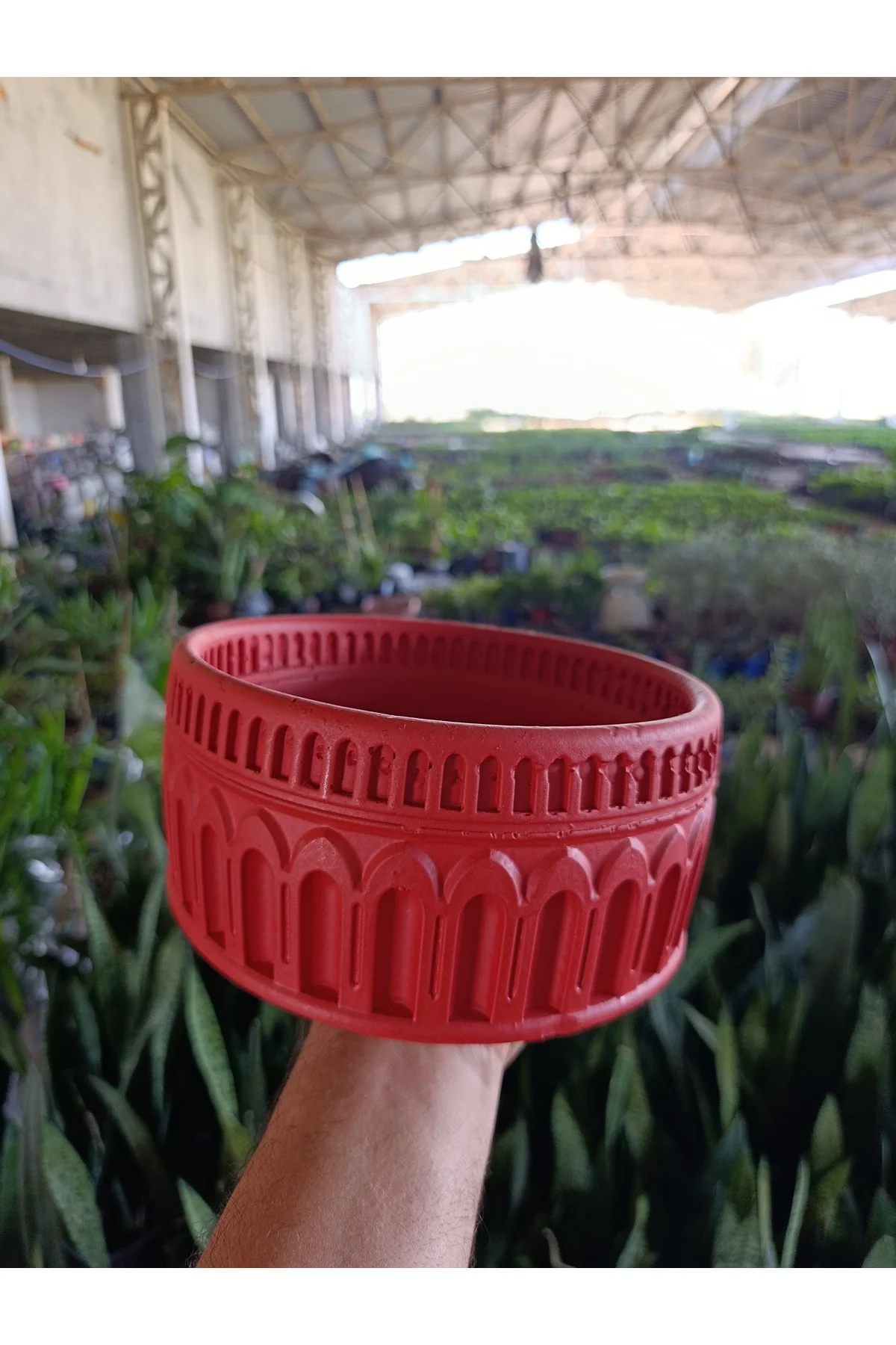 Antik Roma Desenli Taş Saksı 21*10 cm Para Çiçeği İle - Görsel 3