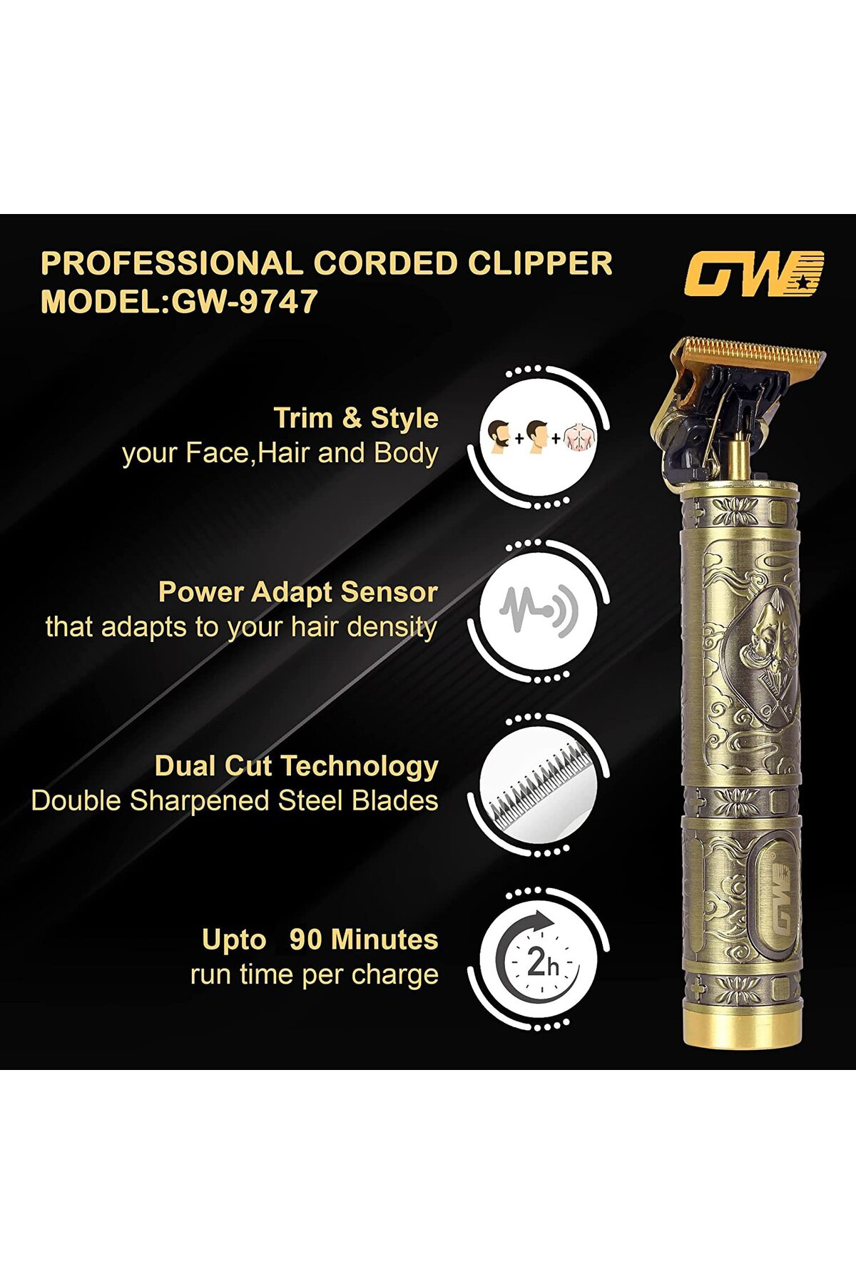 Antik Sarı Renkli 190 Gram Pratik Metal Saç Sakal Ense Profesyone