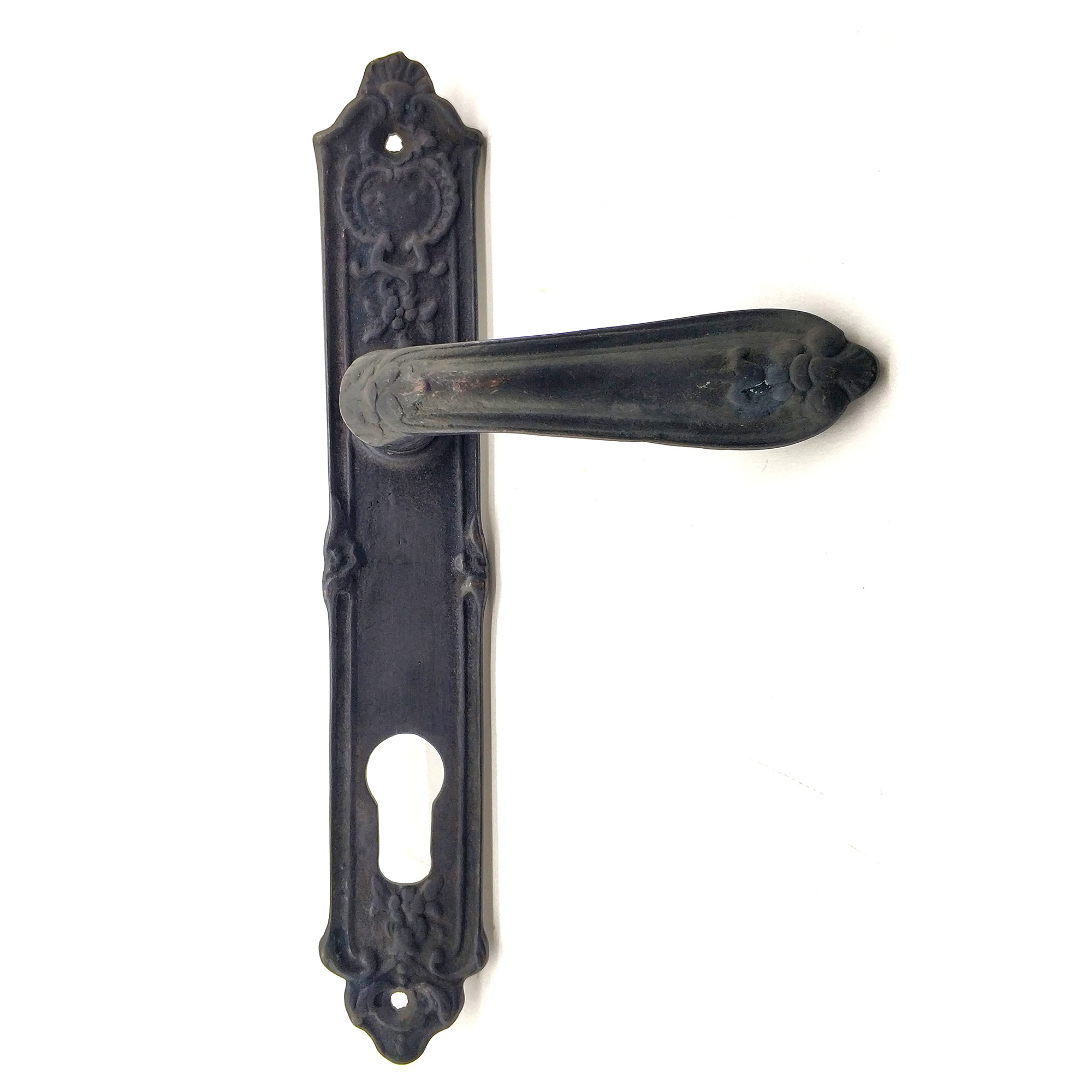 Antika Tarz Dekoratif Pirinç Çiçekli Yale Kapı Kolu - 240x40 mm,