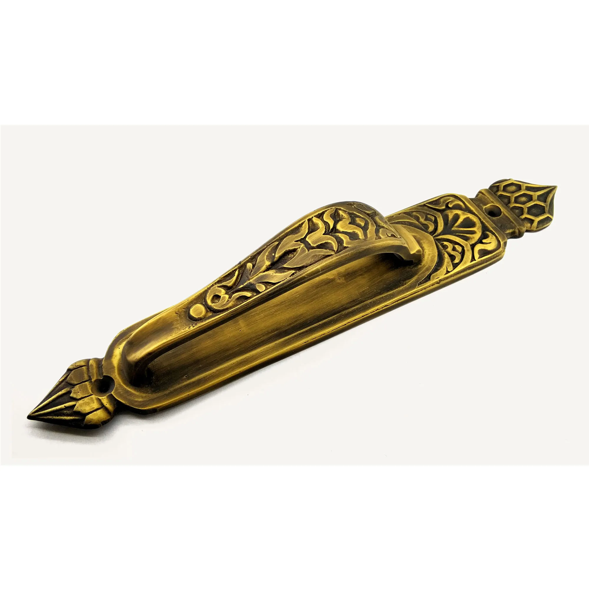 Antika Tarz Dekoratif Pirinç Kubbeli Çekme Kapı Kolu - 396x68 Mm,