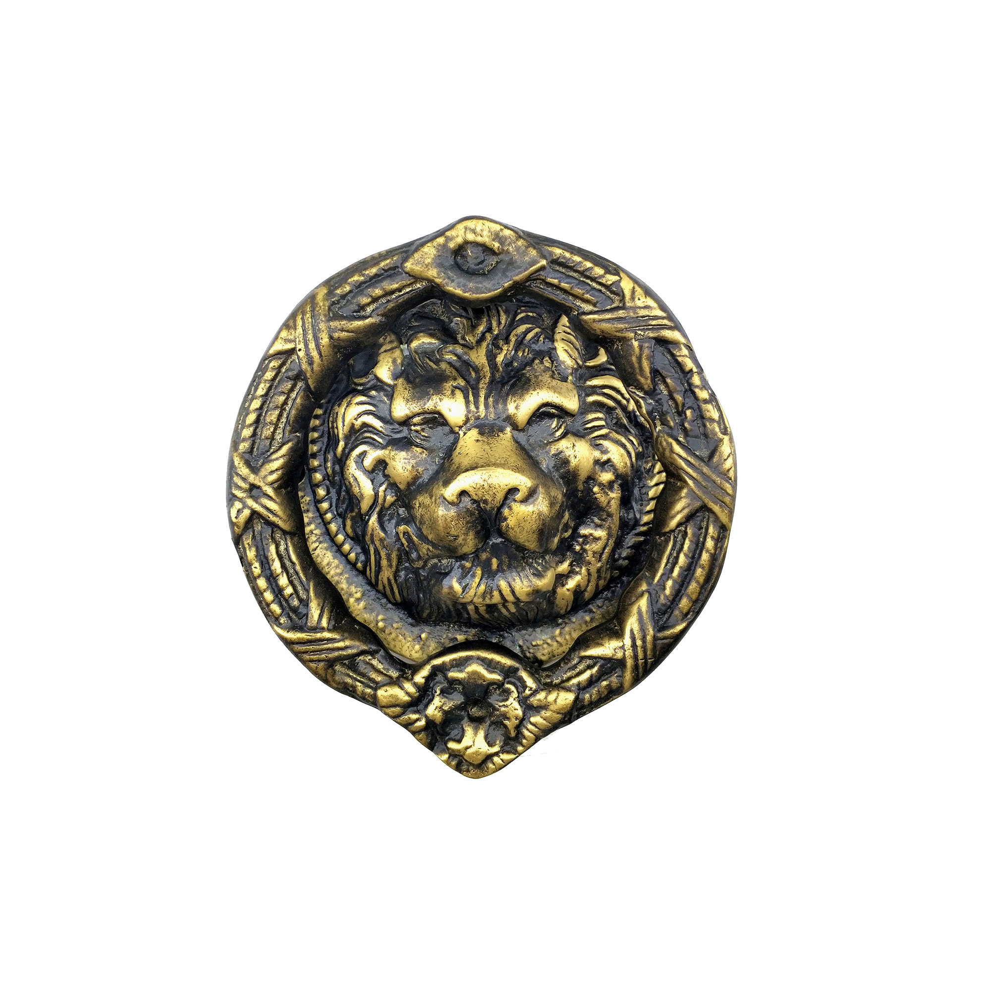 Antika Tarz Dekoratif Pirinç Aslan Kapı Tokmağı, Taktak - 185 mm,