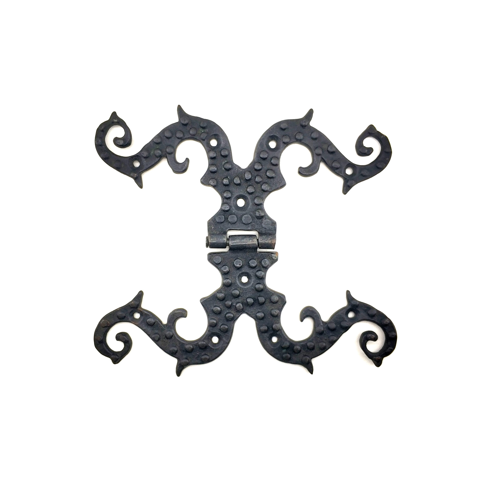 Antika Tarz Dekoratif Pirinç Süslü Menteşe - 190x170 mm, Oksit Td