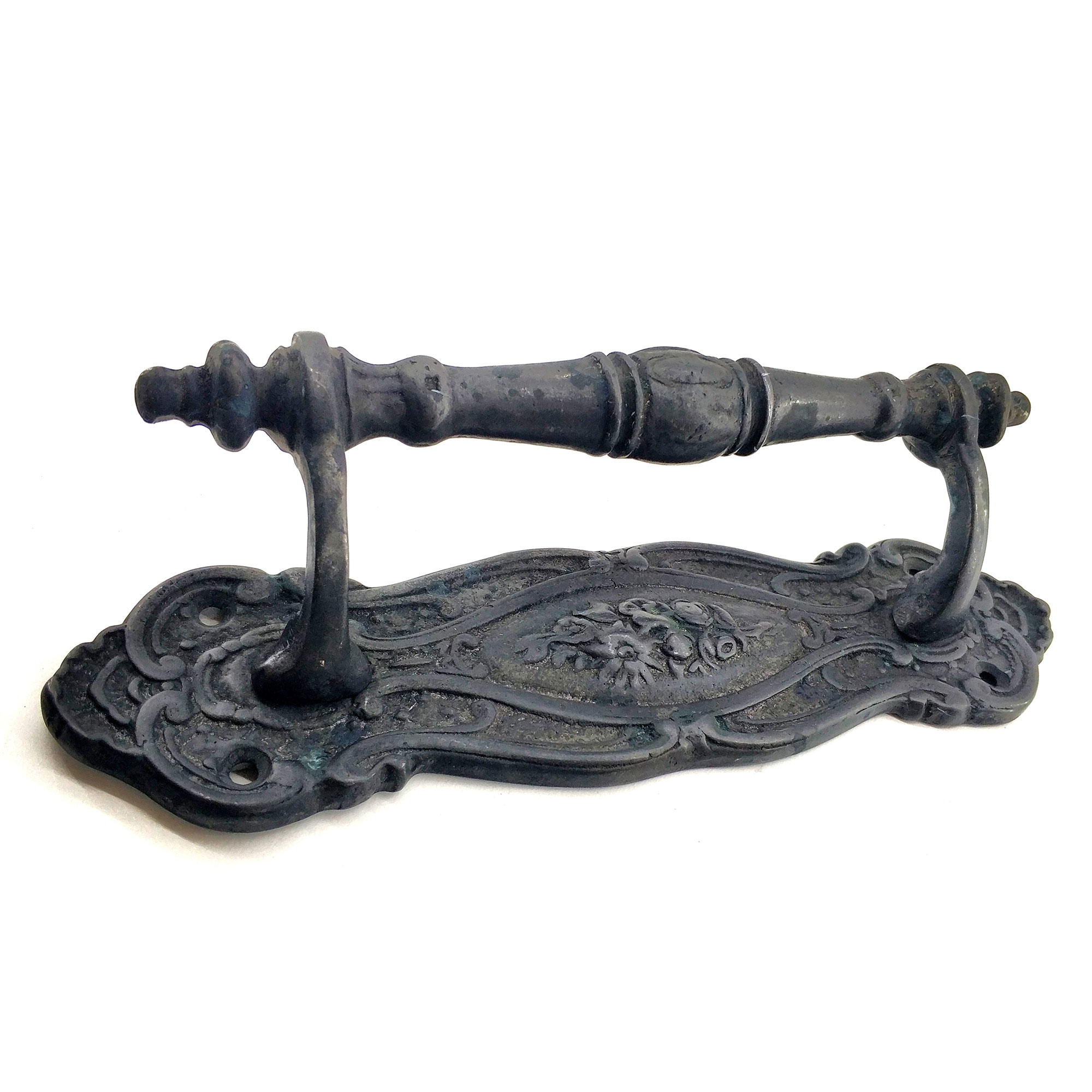 Antika Tarz Dekoratif Pirinç Çiçekli Yan Çekme Kapı Kolu - 240x62