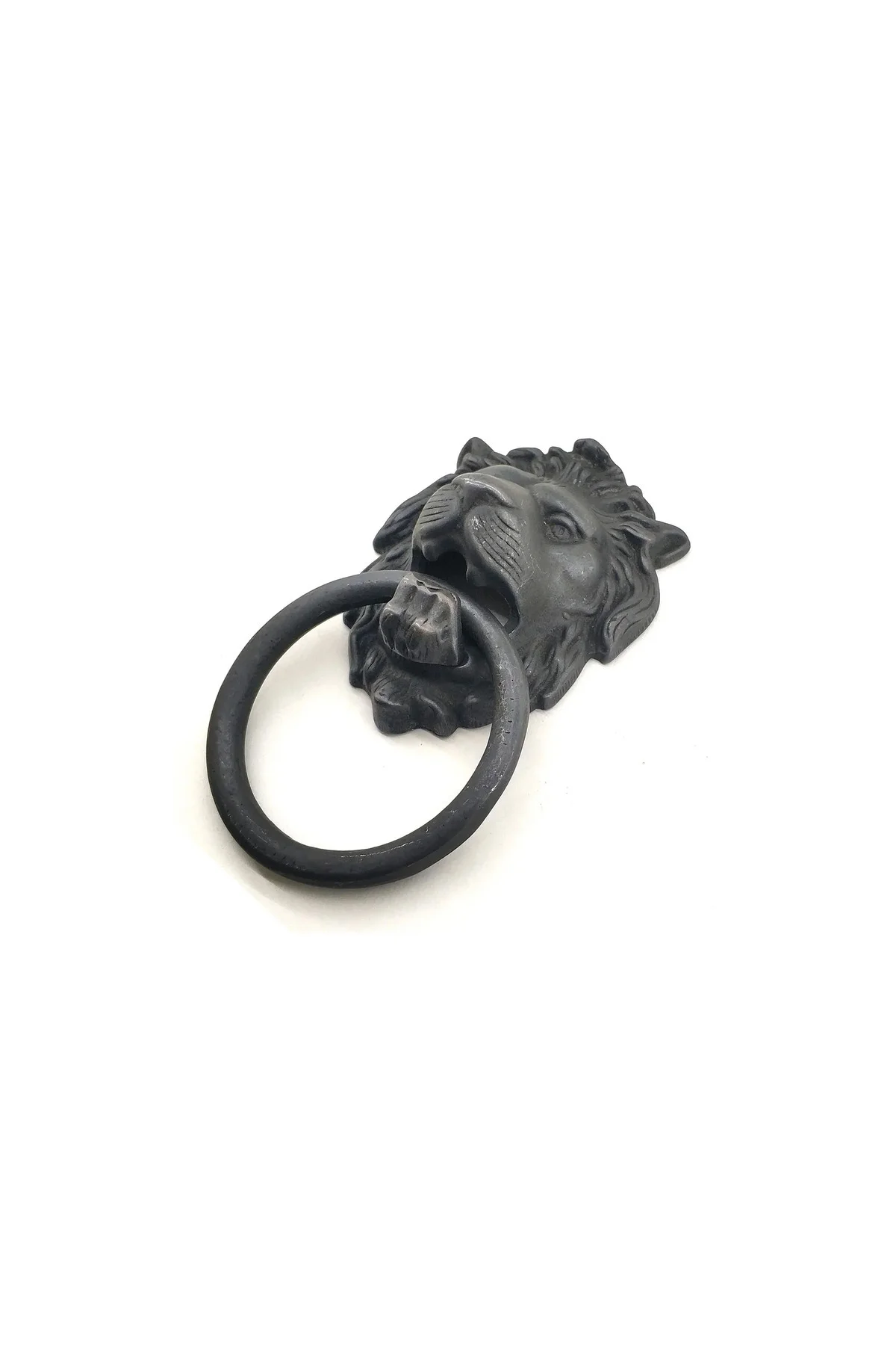 Antika Tarz Dekoratif Pirinç Aslan Kapı Tokmağı, Taktak - 102x130 mm, Oksit
