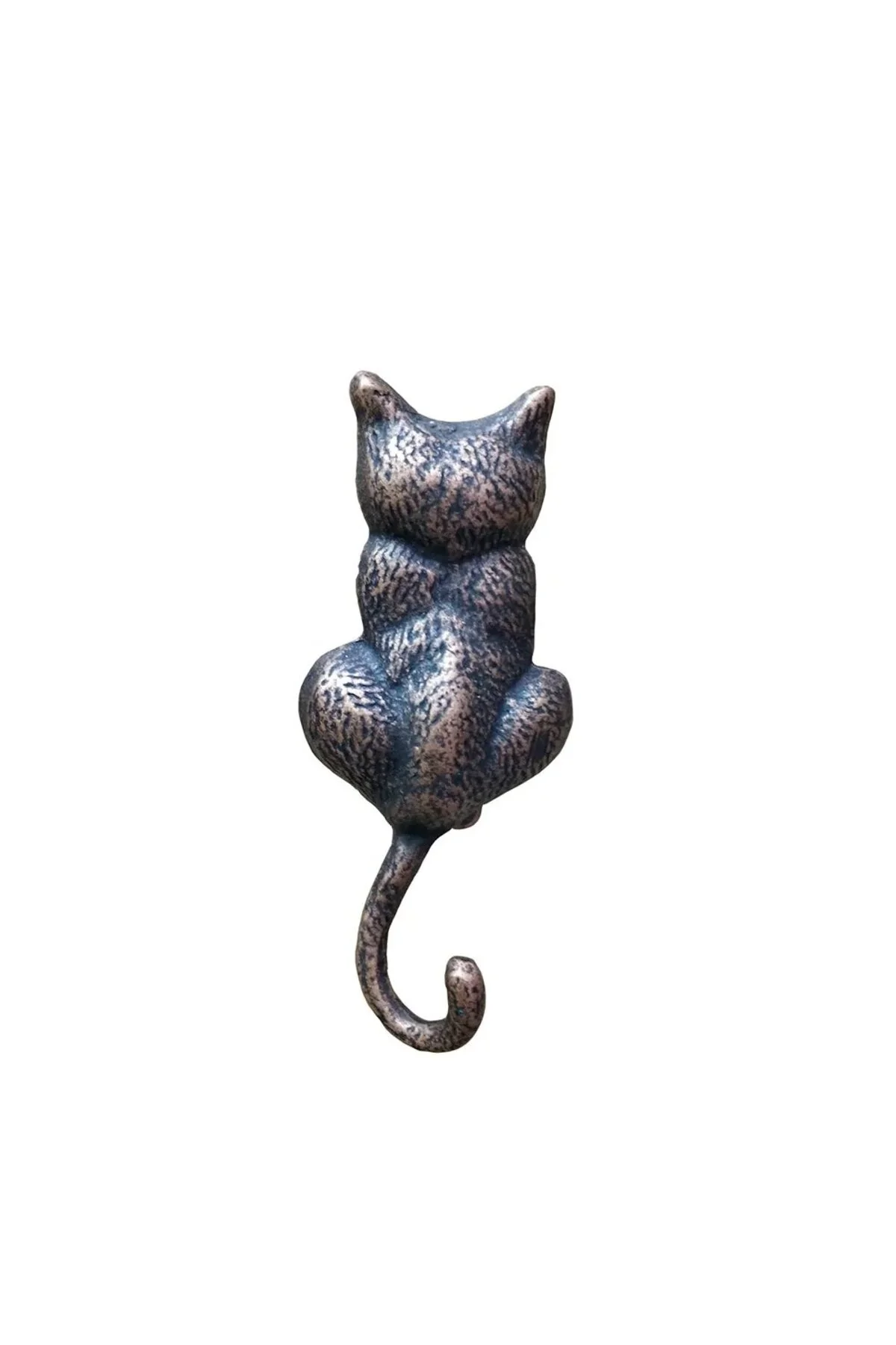 Antika Tarz Dekoratif Pirinç Kedi Sırt Kapı Tokmağı, Taktak - 160x65mm, Oksit