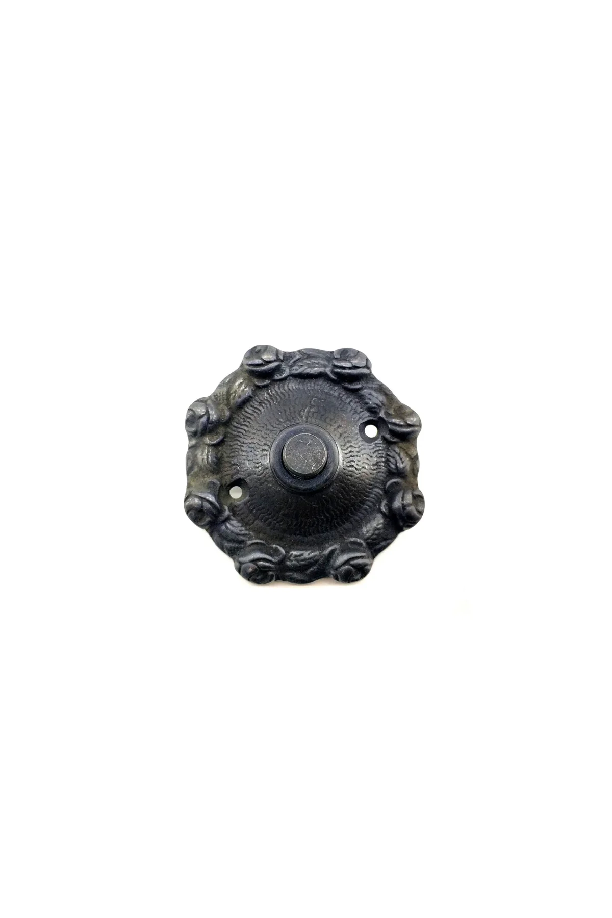 Antika Tarz Dekoratif Pirinç Güllü Kapı Zili - 75mm, Oksit