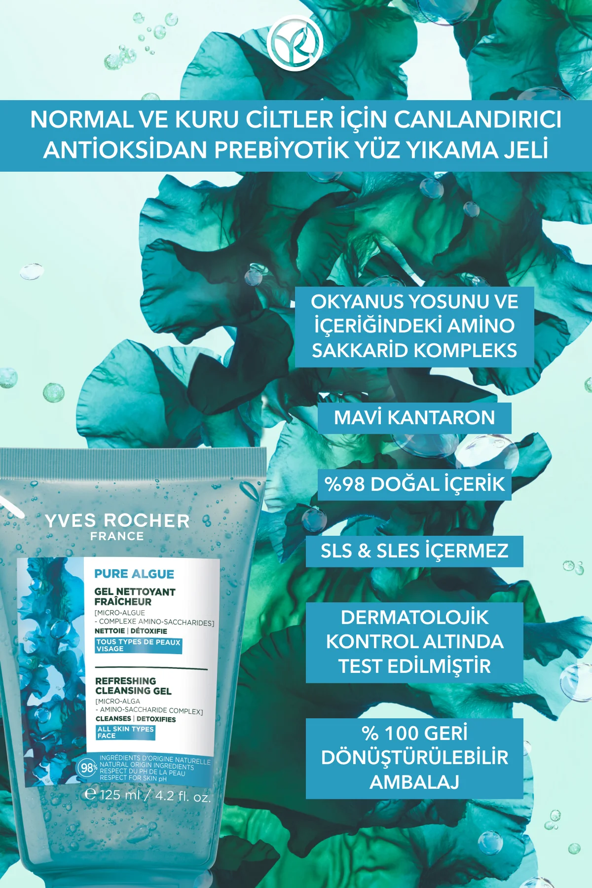 Antioksidan Yüz Yıkama Jeli-Normal ve Kuru Cilt -Pure Algue Nemle