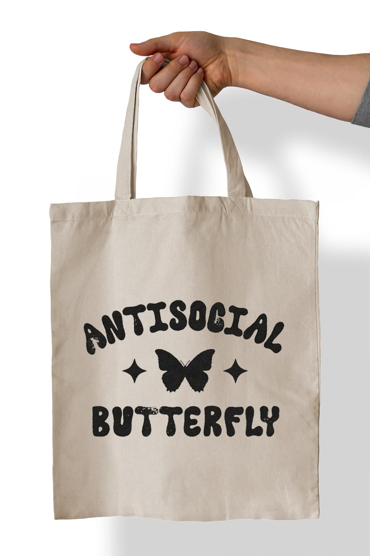 Antisosyal Kelebek Baskılı %100 Pamuk 35x38 cm Bez Çanta