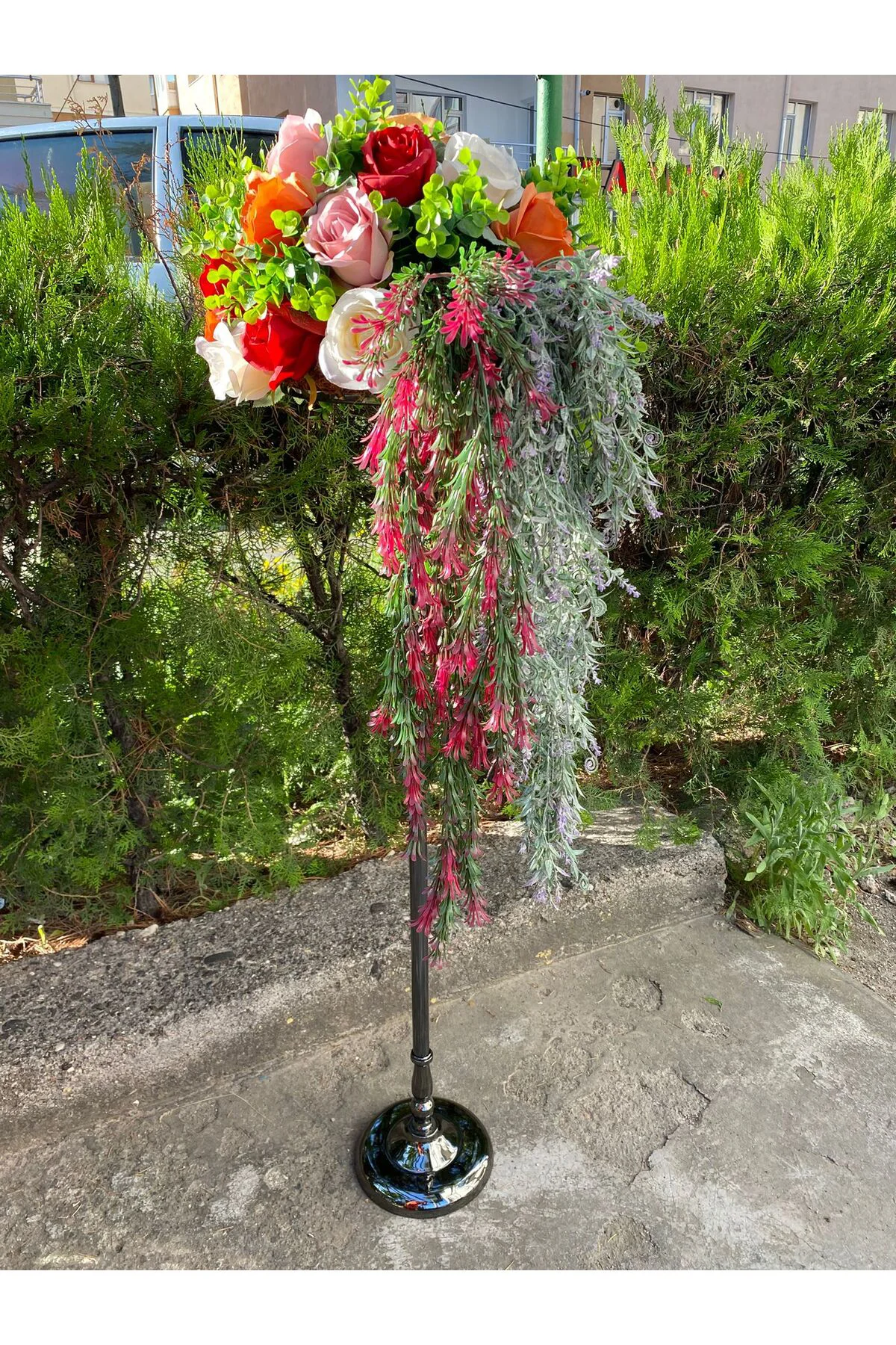 Antrasit Ayaklı Metal Aranjman Çiçek 120 cm