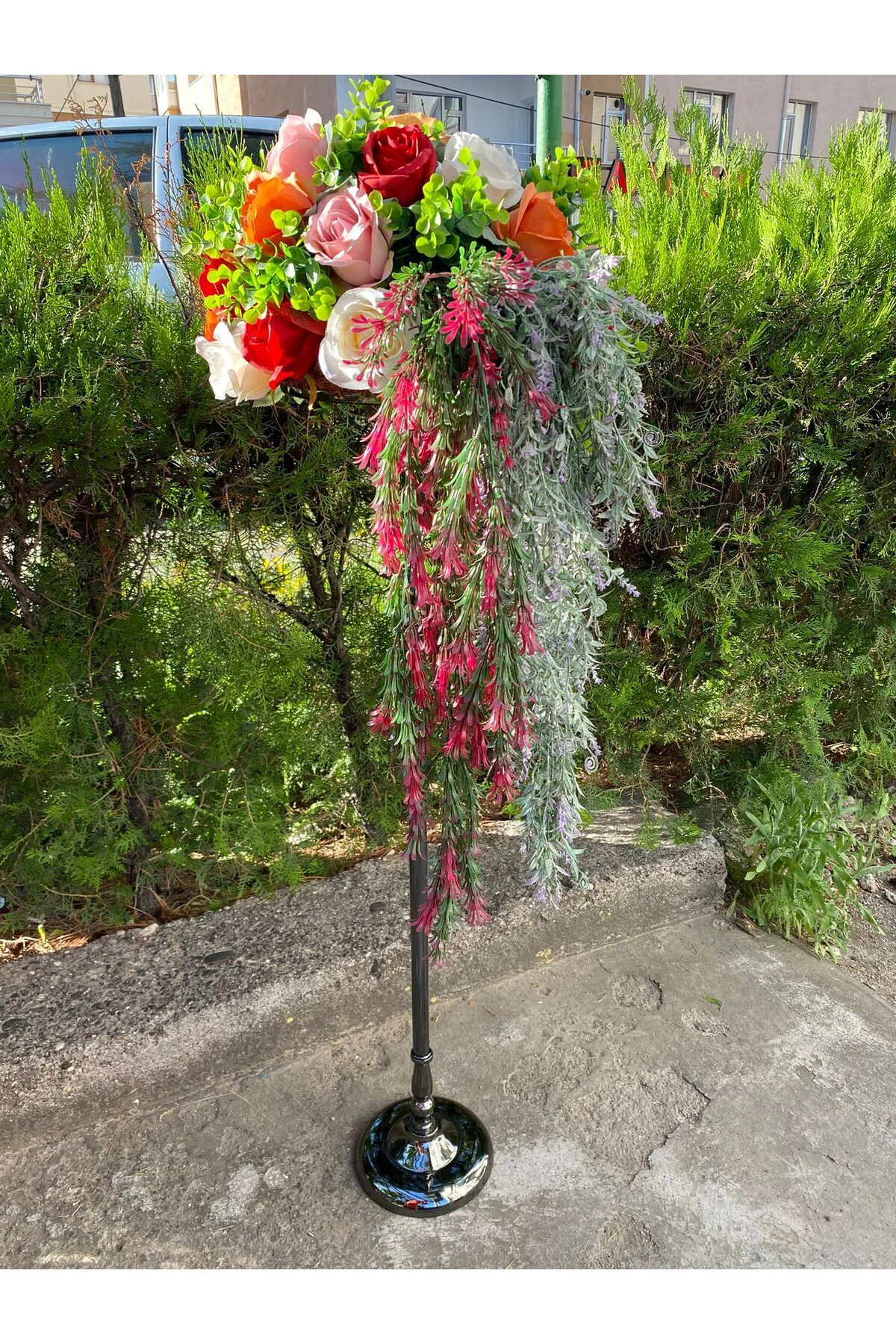 Antrasit Ayaklı Metal Aranjman Çiçek 120 cm
