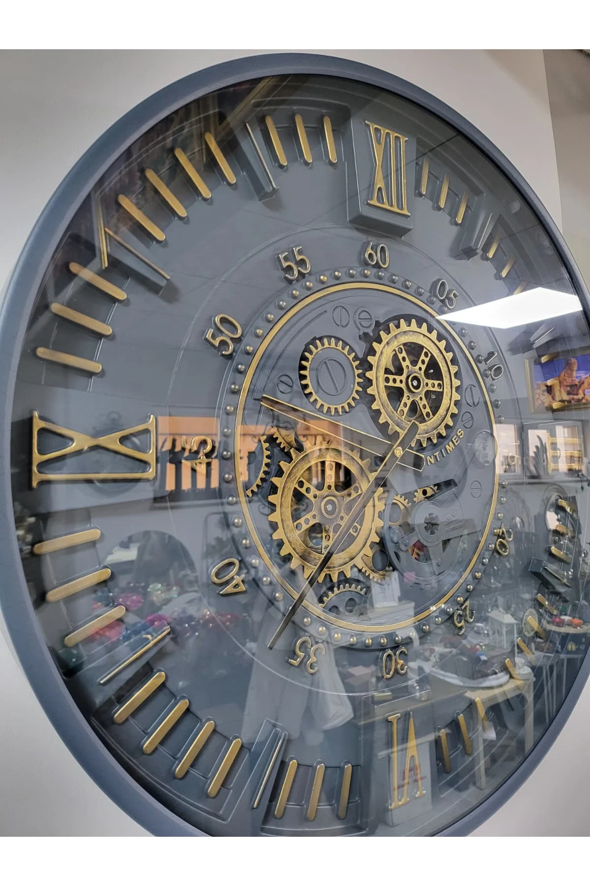 Antrasit Çarklı Duvar Saati 59 cm