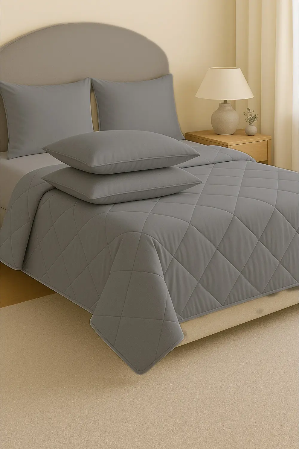 Antrasit Çift Kişilik Yastık Ve Yorgan Seti-195*215