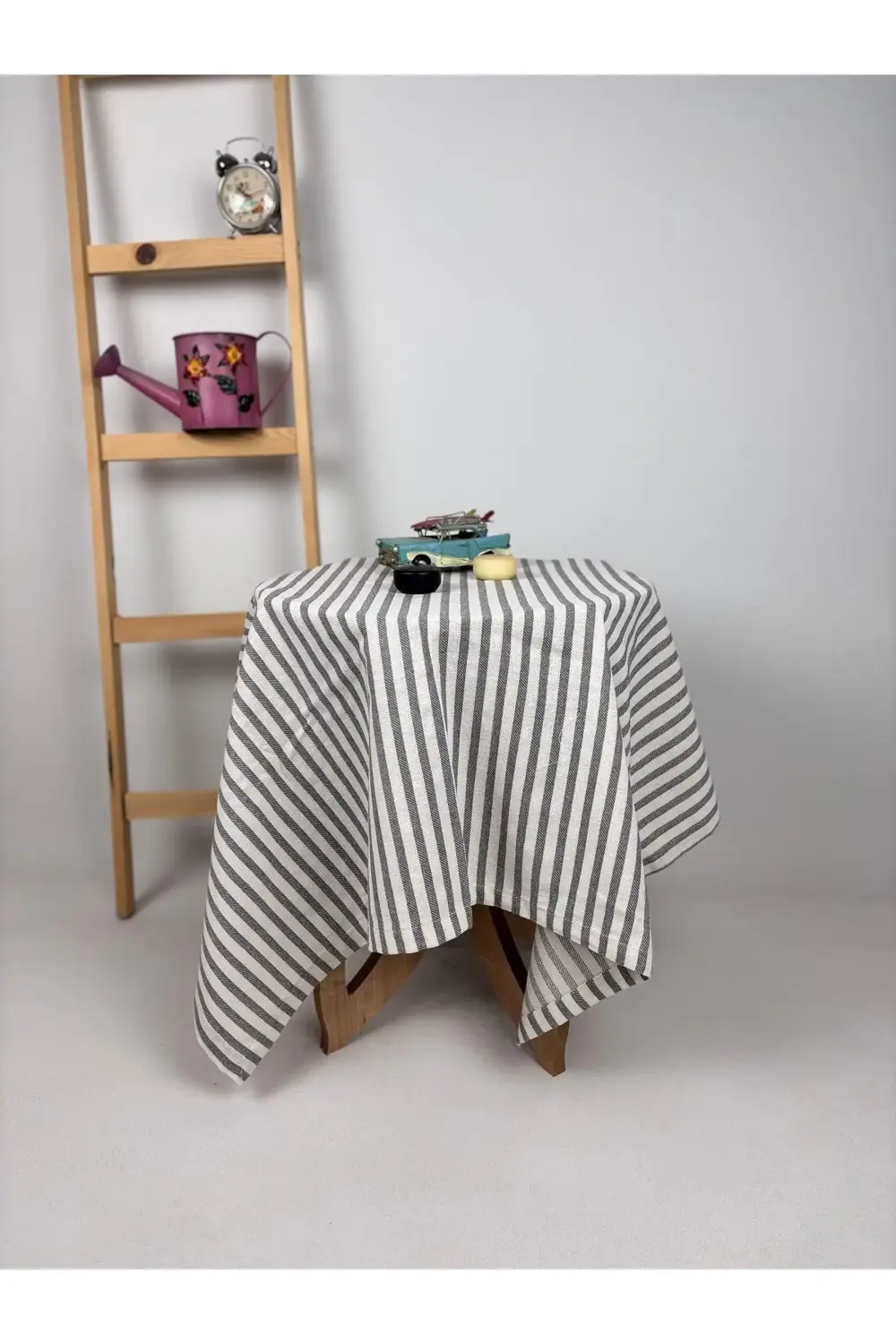 Antrasit çizgili keten fiskos örtüsü