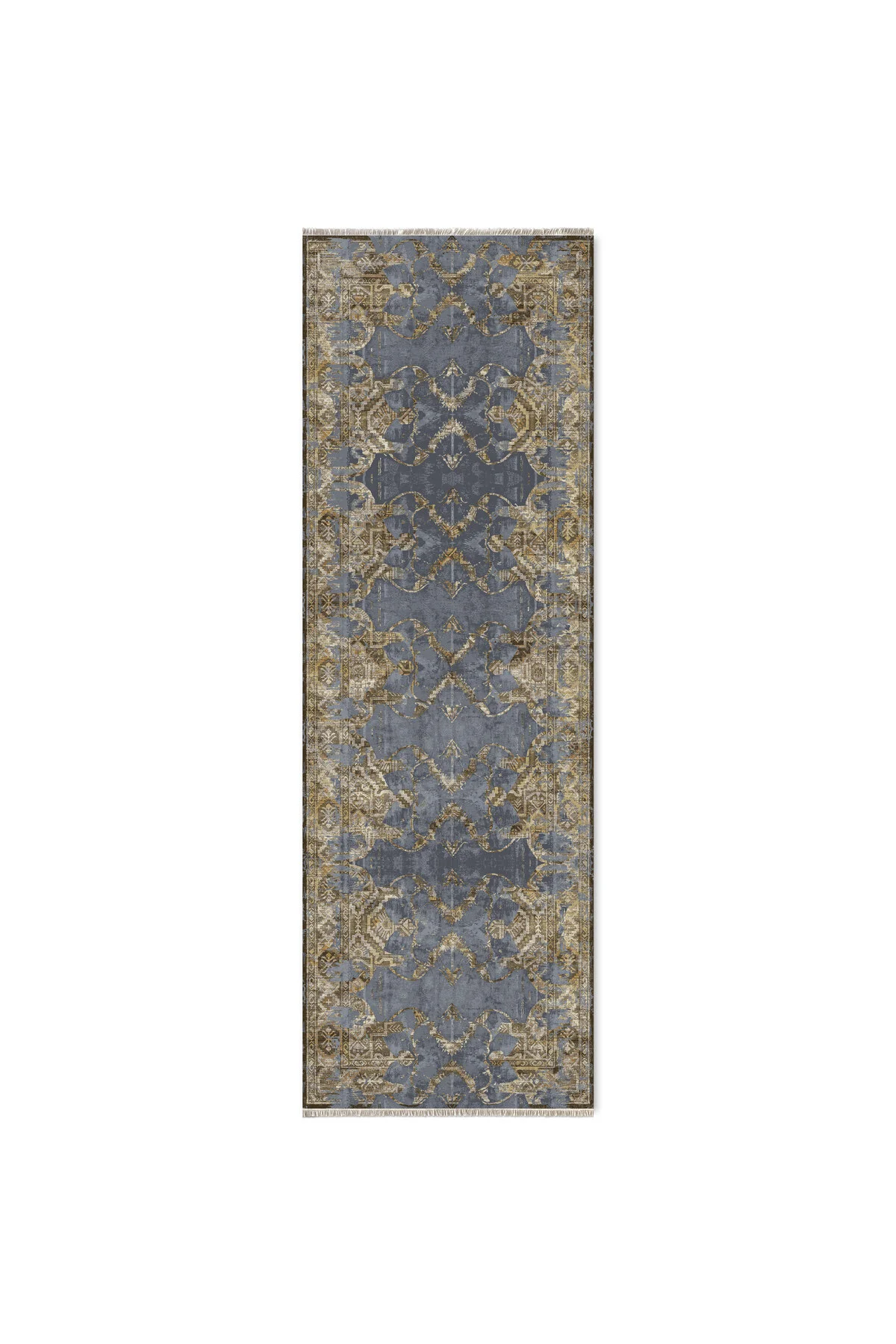 Antrasit Eskitme Desenli Şönil Halı Kilim Yolluk Kaymaz Taban Yık