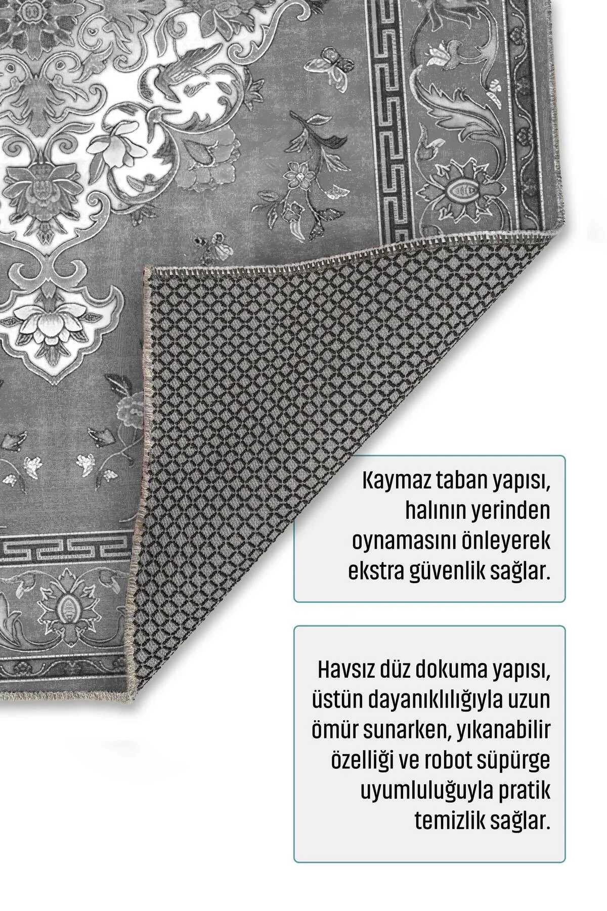 Antrasit Gri Retro Vintage Şönil Halı Kilim Yolluk Kaymaz Yıkanabilir Salon Mutfak Koridor Antrasit Gri Retro Vintage Şönil Halı Kilim Yolluk Kaymaz Yıkanabilir Salon Mutfak Koridor
