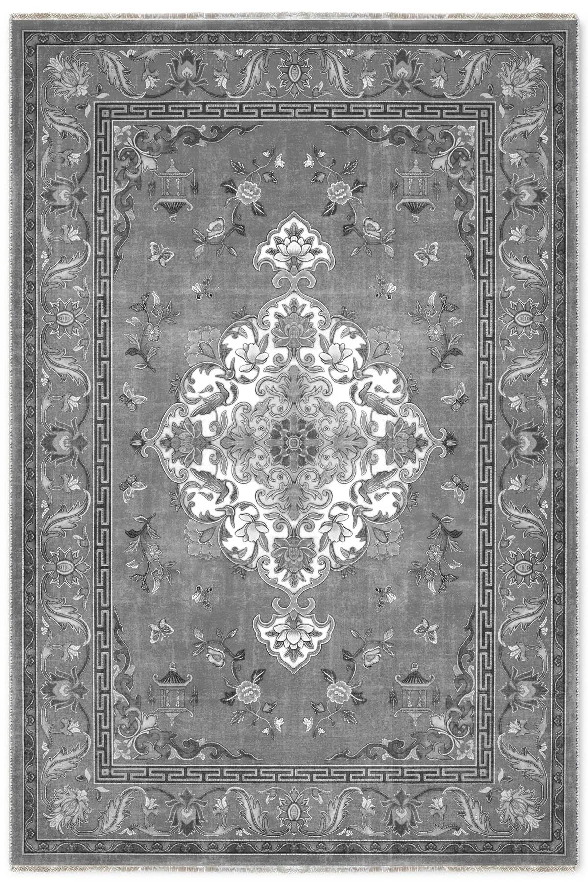 Antrasit Gri Retro Vintage Şönil Halı Kilim Yolluk Kaymaz Yıkanabilir Salon Mutfak Koridor Antrasit Gri Retro Vintage Şönil Halı Kilim Yolluk Kaymaz Yıkanabilir Salon Mutfak Koridor